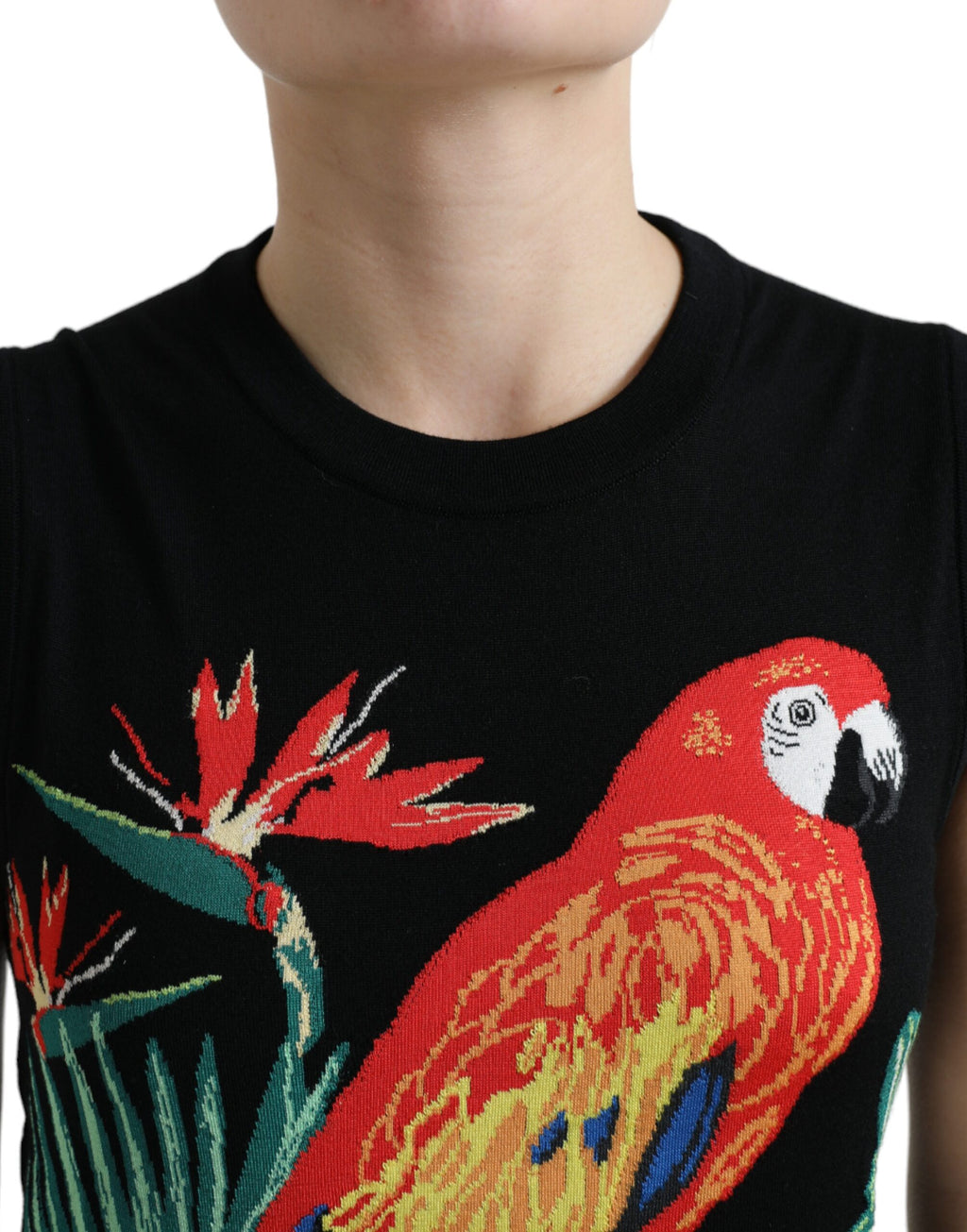 Débardeur en maille de laine sans manches Dolce & Gabbana motif oiseau noir