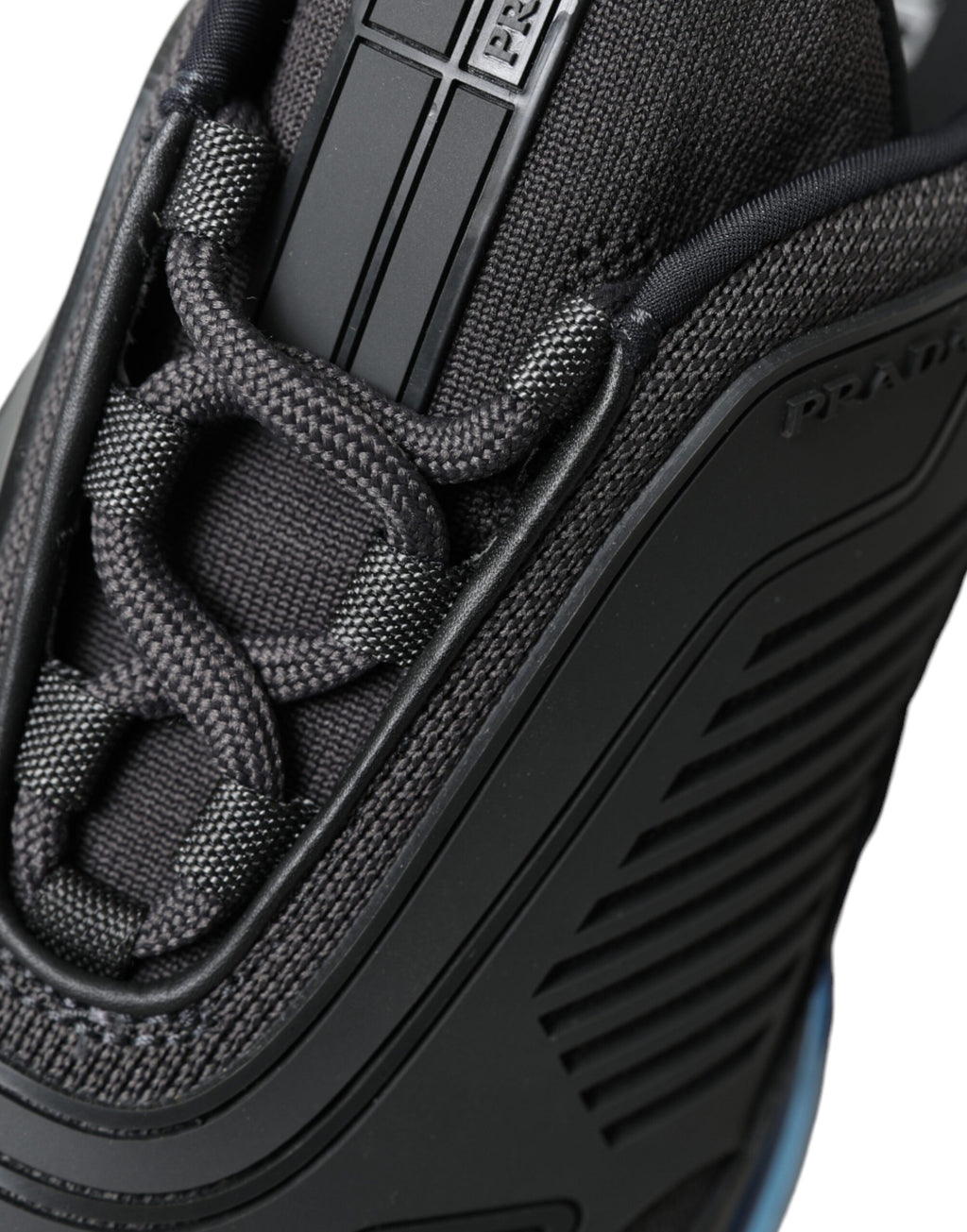 Prada Schwarz Blau Gummi Strick Slip On Low Top Sneakers Schuhe