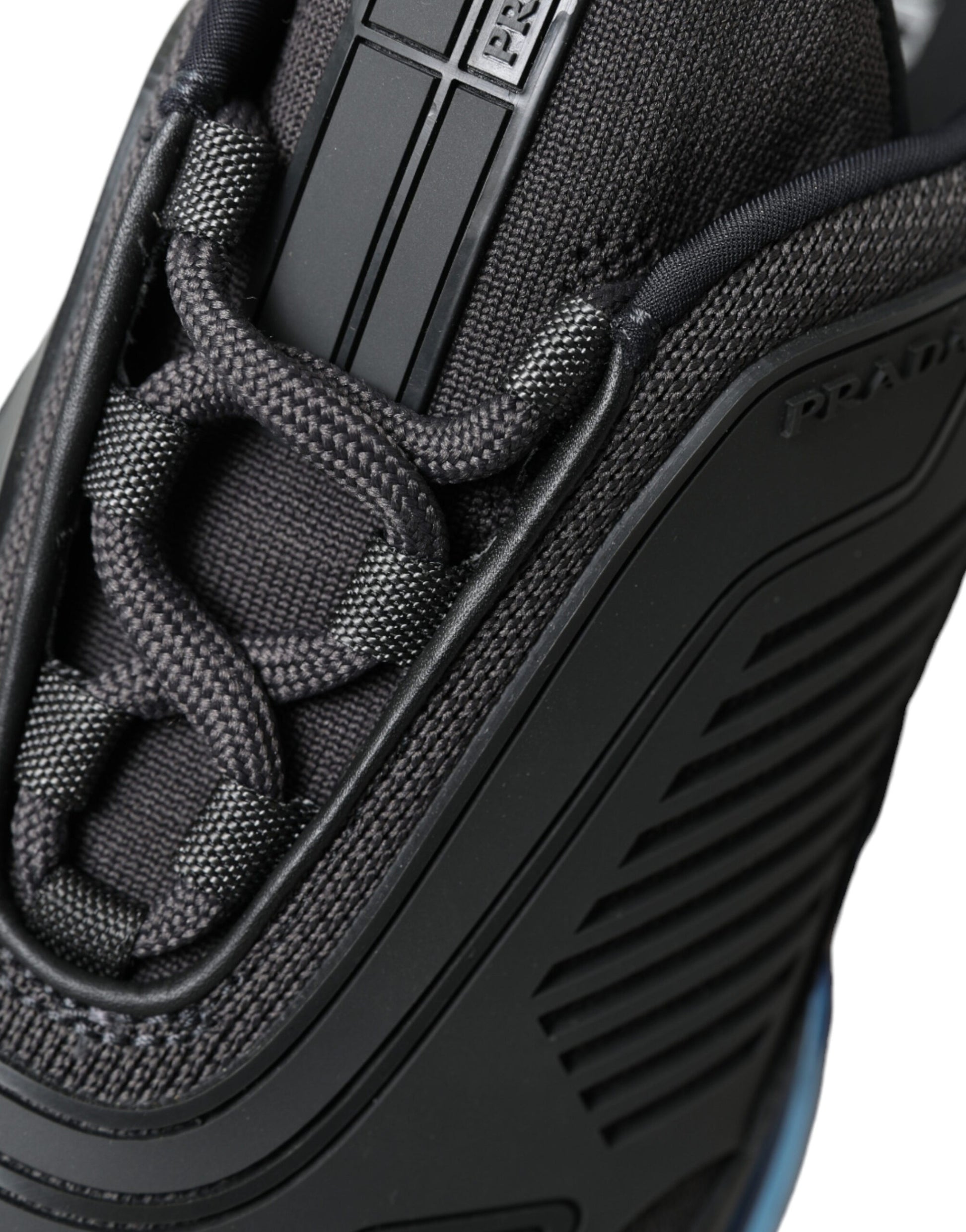 Prada Schwarz Blau Gummi Strick Slip On Low Top Sneakers Schuhe