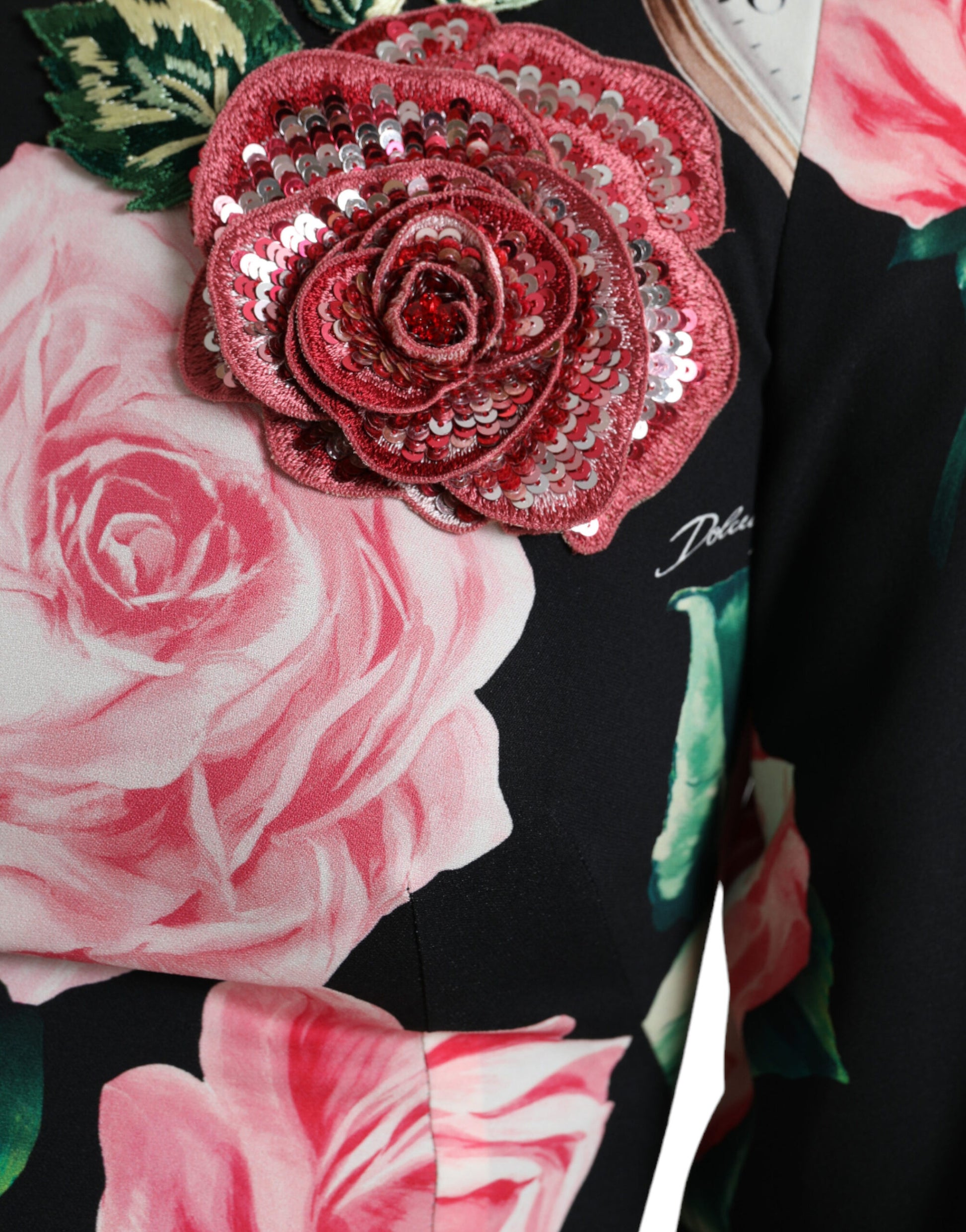 Robe trapèze en dentelle noire ornée de fleurs Dolce & Gabbana