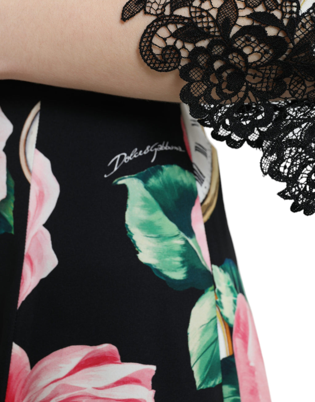 Robe trapèze en dentelle noire ornée de fleurs Dolce & Gabbana