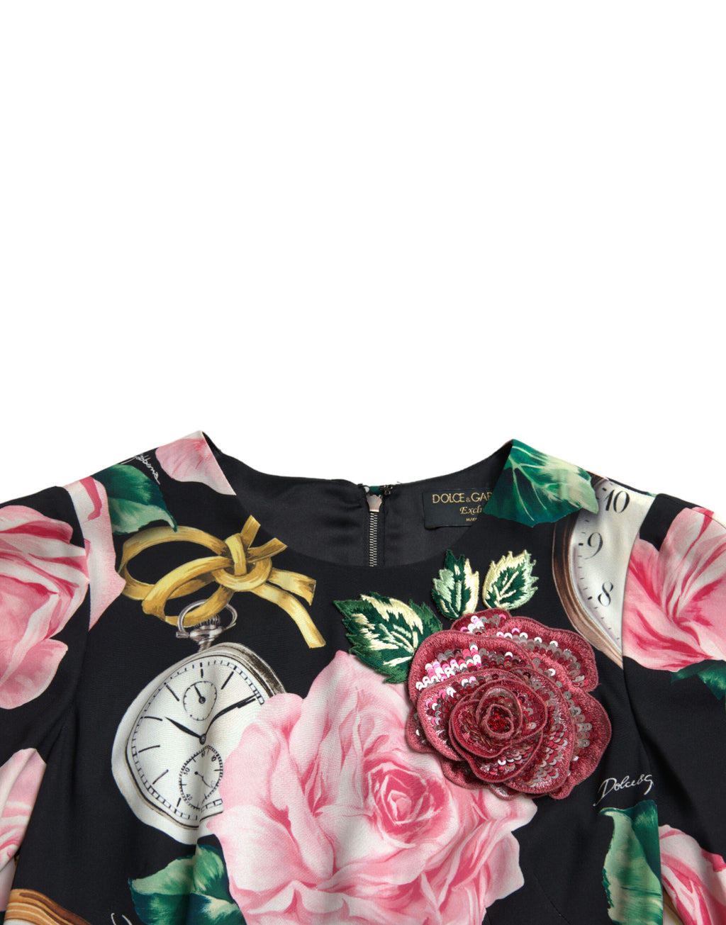 Robe trapèze en dentelle noire ornée de fleurs Dolce & Gabbana