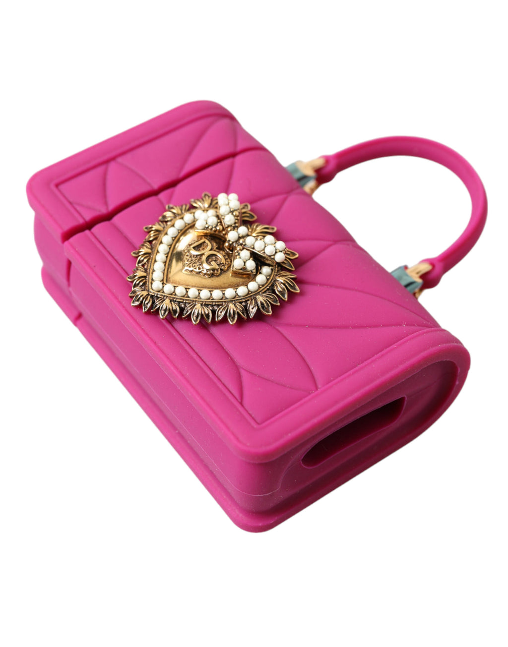 Dolce &amp; Gabbana Devotion Herztasche aus rosa Silikon mit goldener Kette für Airpods