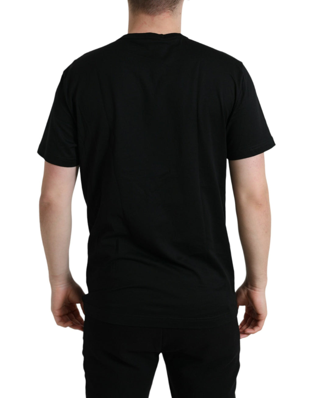 T-shirt Dolce & Gabbana en coton noir avec plaque d'identité et col rond
