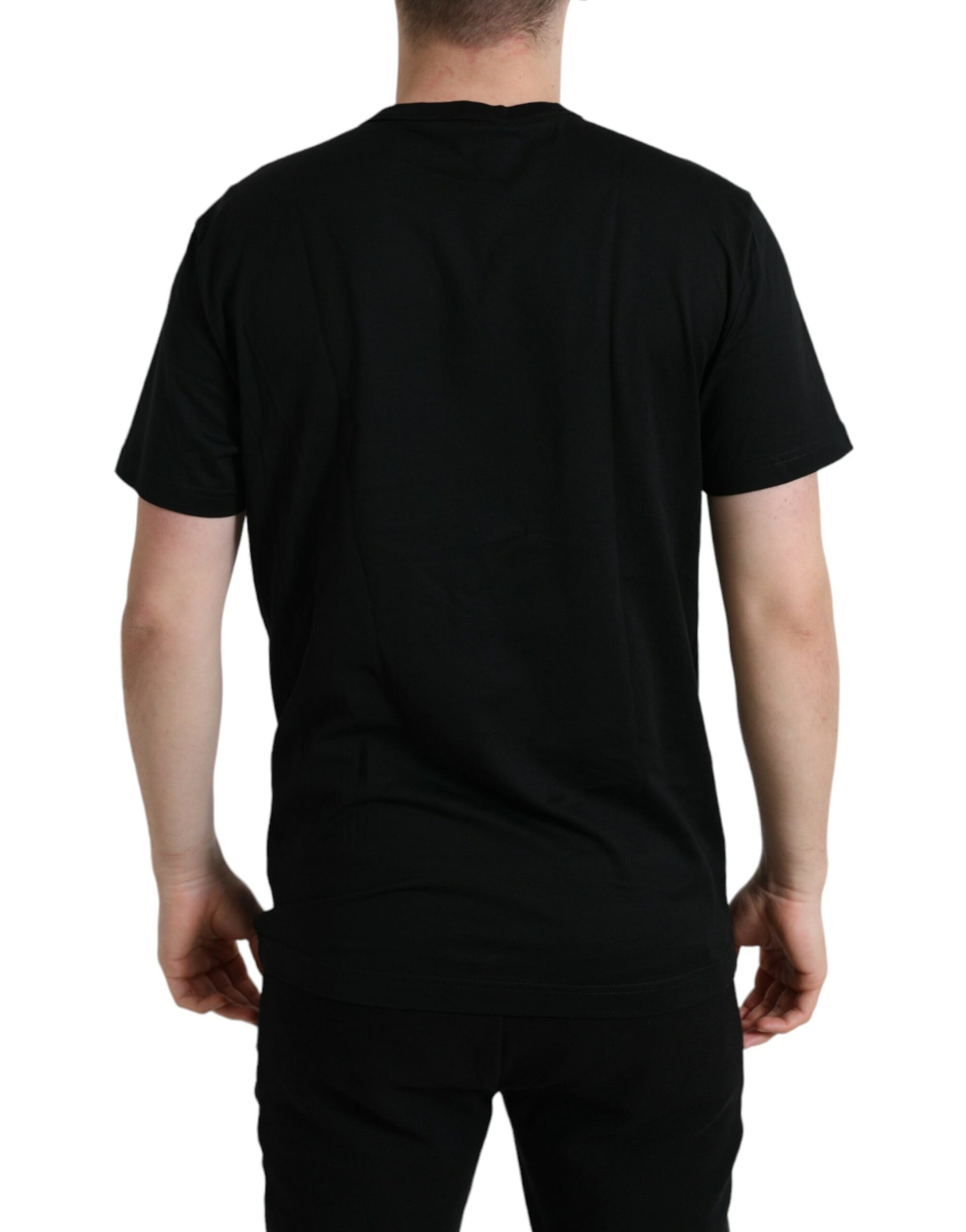 T-shirt Dolce & Gabbana en coton noir avec plaque d'identité et col rond