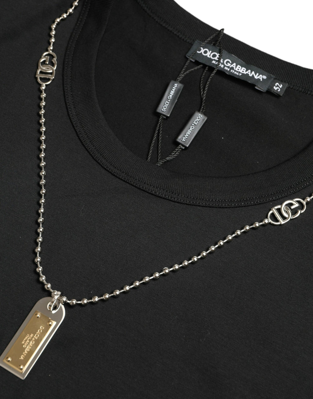 T-shirt Dolce & Gabbana en coton noir avec plaque d'identité et col rond