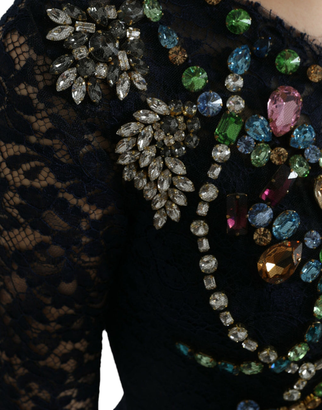 Robe longue en dentelle florale en cristal bleu Dolce & Gabbana