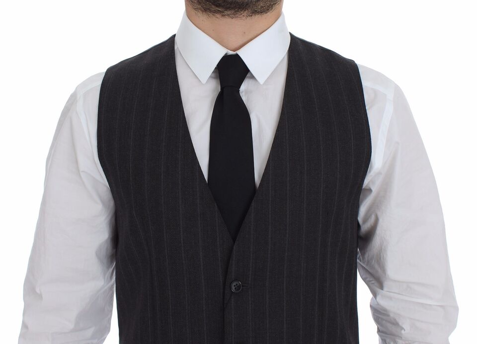 Dolce & Gabbana Gilet en laine grise rayée avec logo