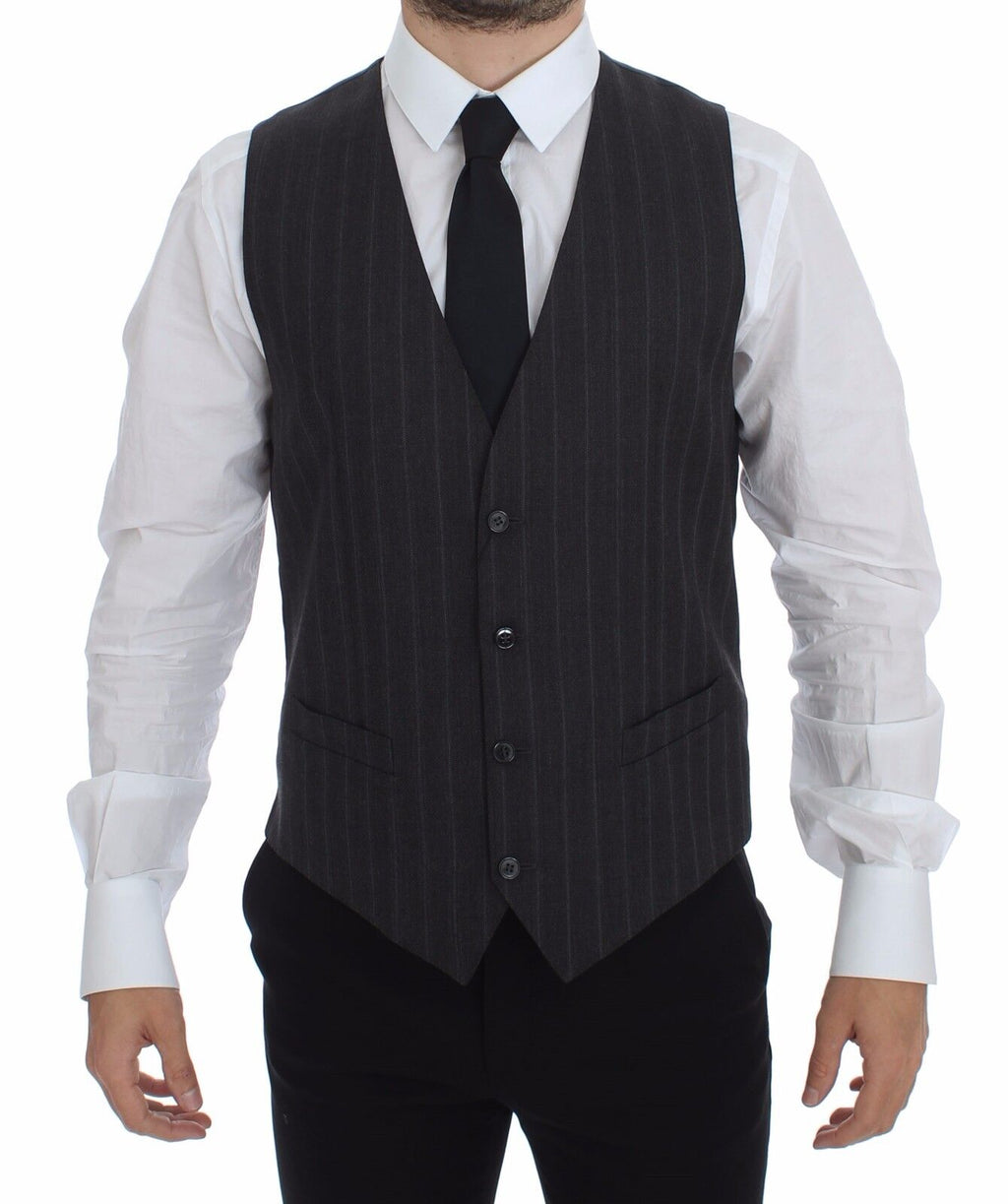 Dolce & Gabbana Gilet en laine grise rayée avec logo