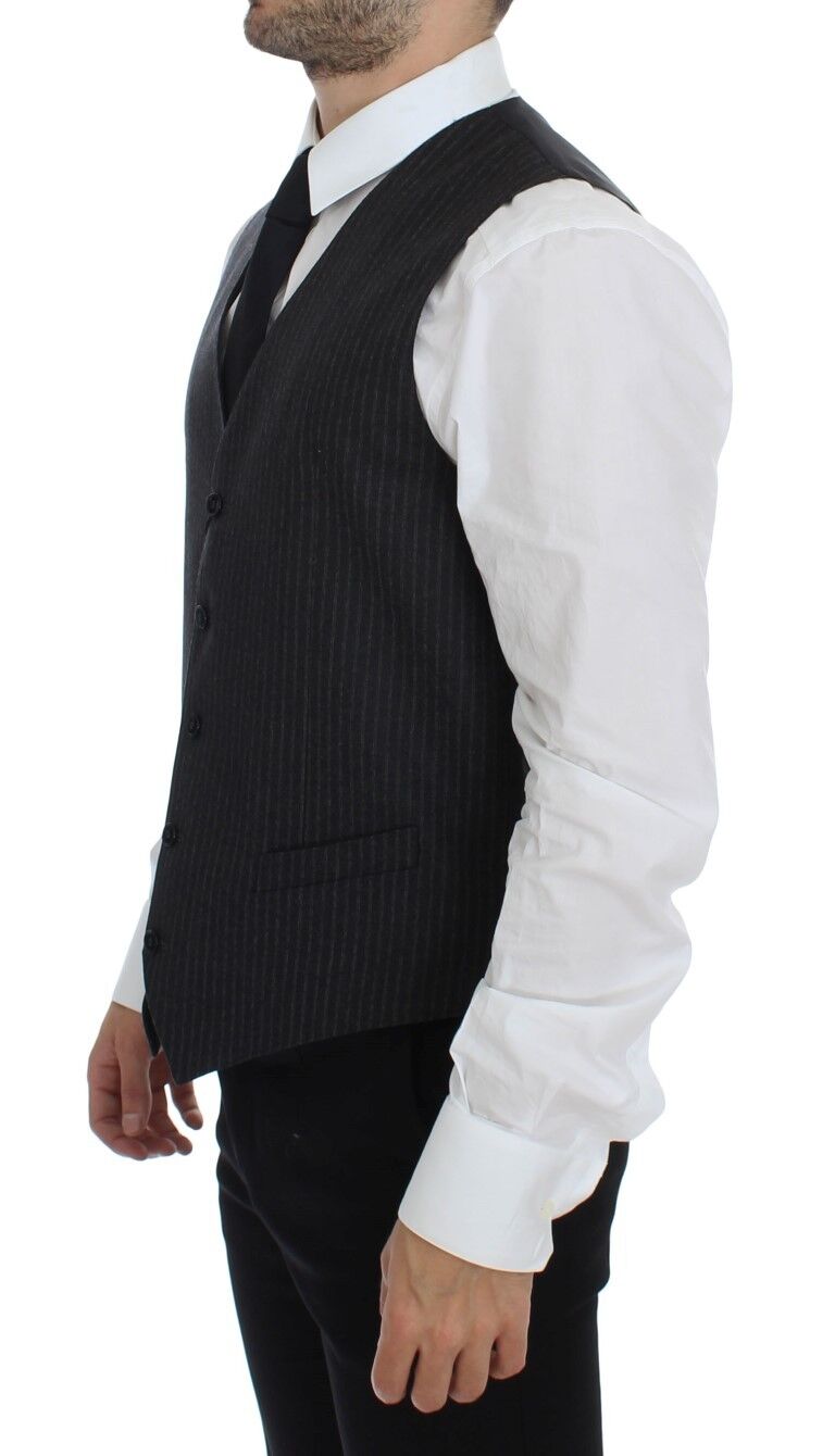 Gilet simple boutonnage Dolce & Gabbana en laine rayée grise