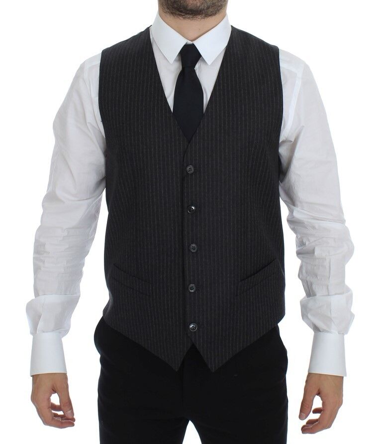 Gilet simple boutonnage Dolce & Gabbana en laine rayée grise