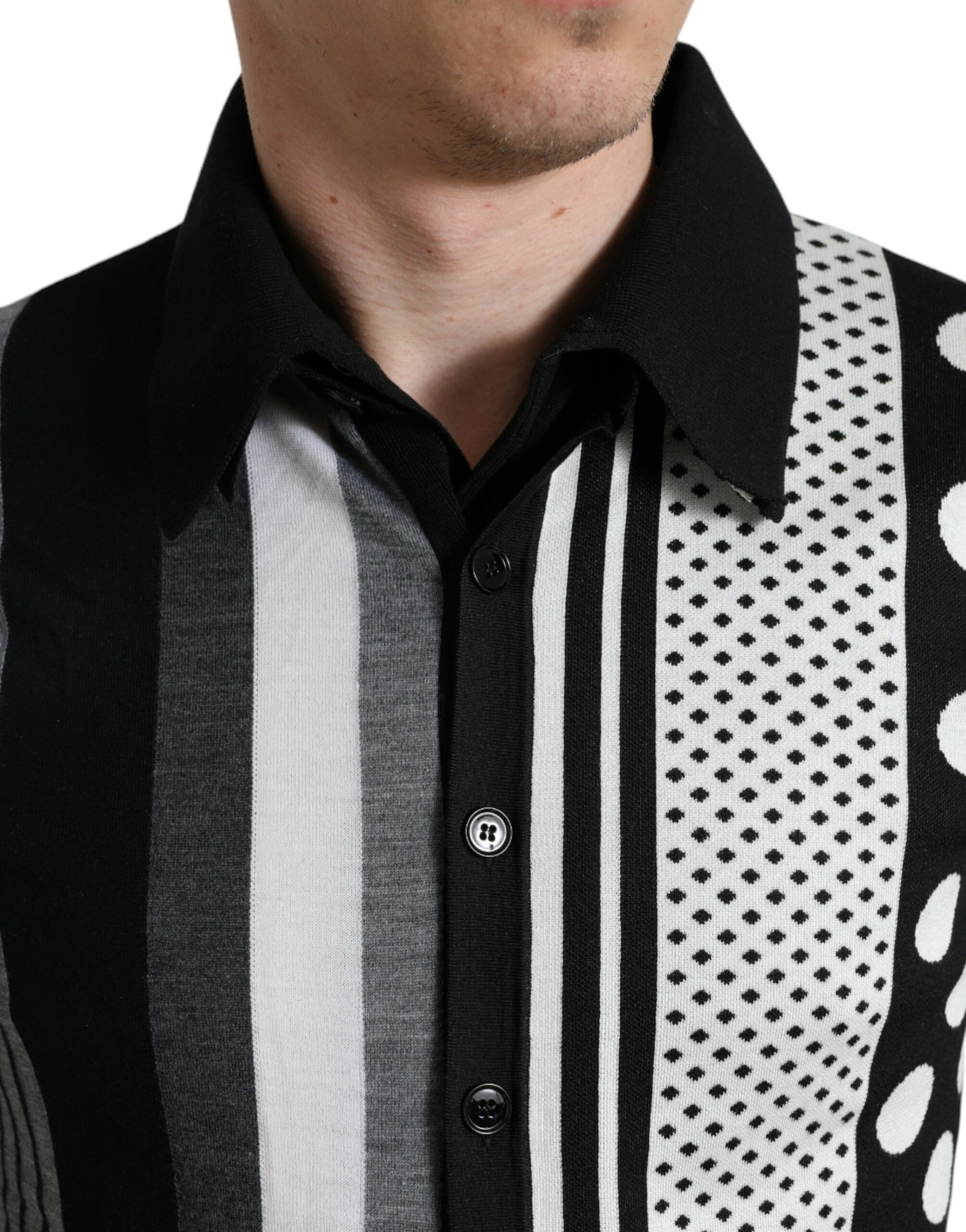 Dolce &amp; Gabbana Elegante gestreifte Strickjacke aus Seidenmischung