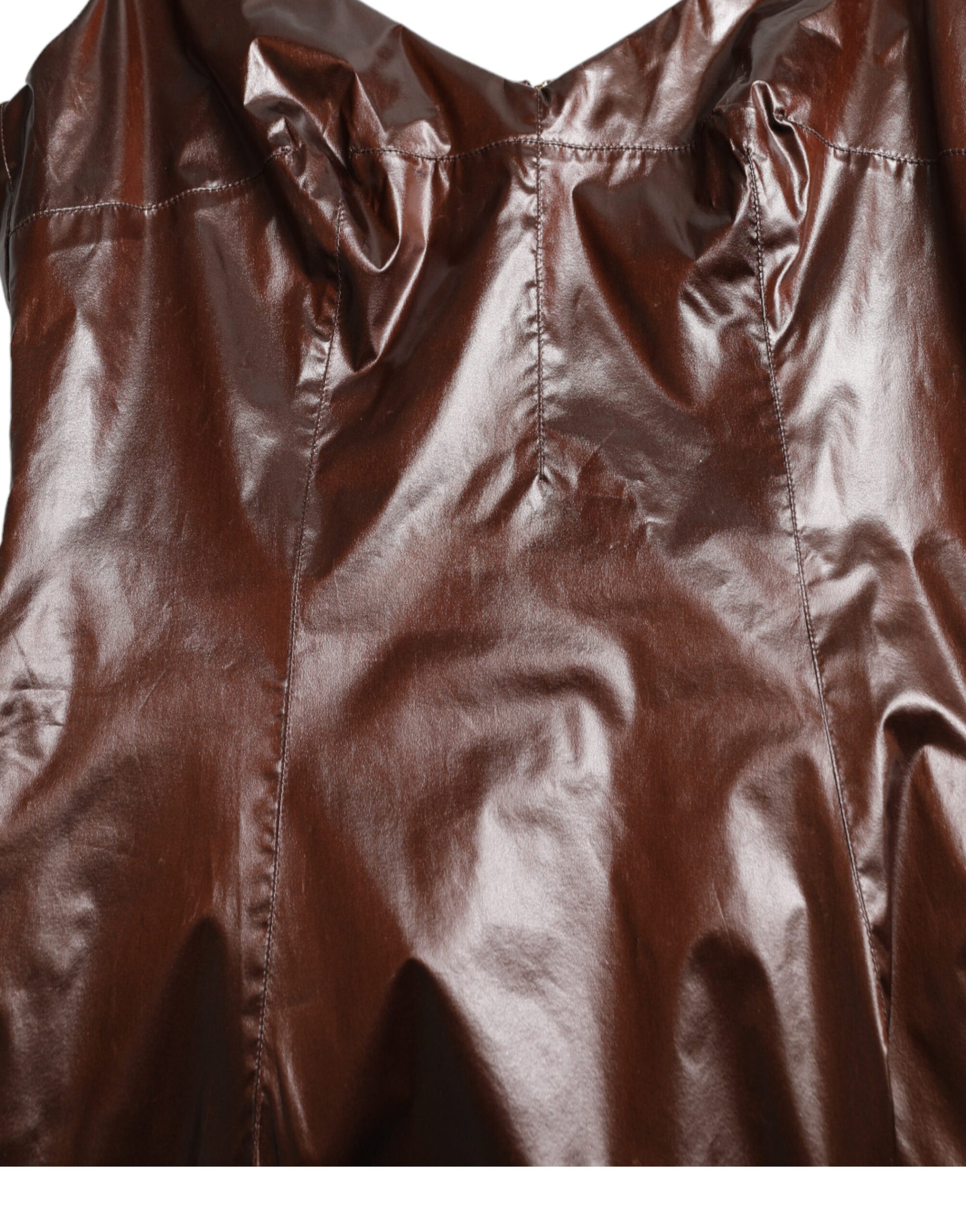 Robe fourreau midi sans manches moulante Dolce & Gabbana en soie brillante marron