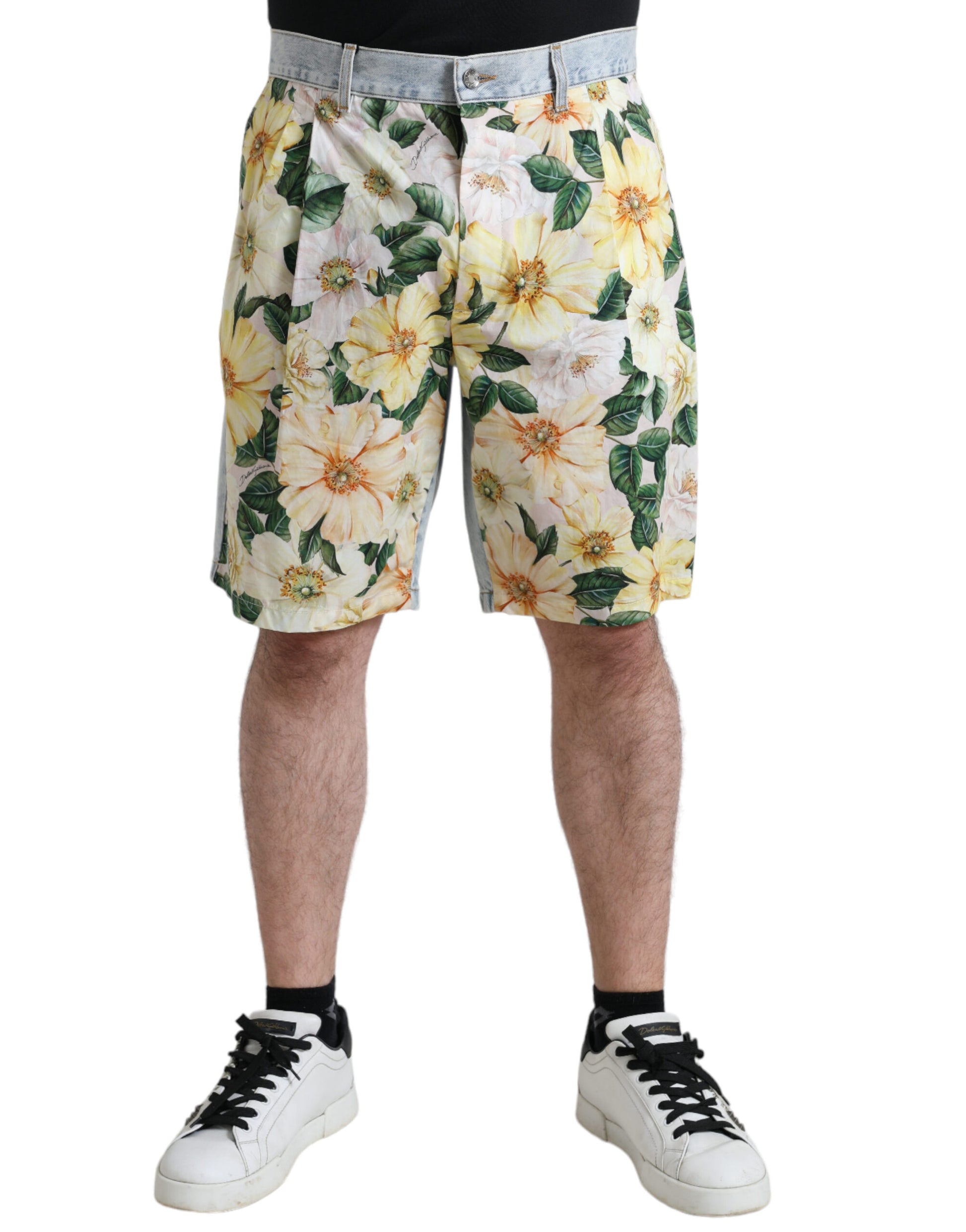 Shorts bermuda Dolce & Gabbana en jean imprimé floral multicolore