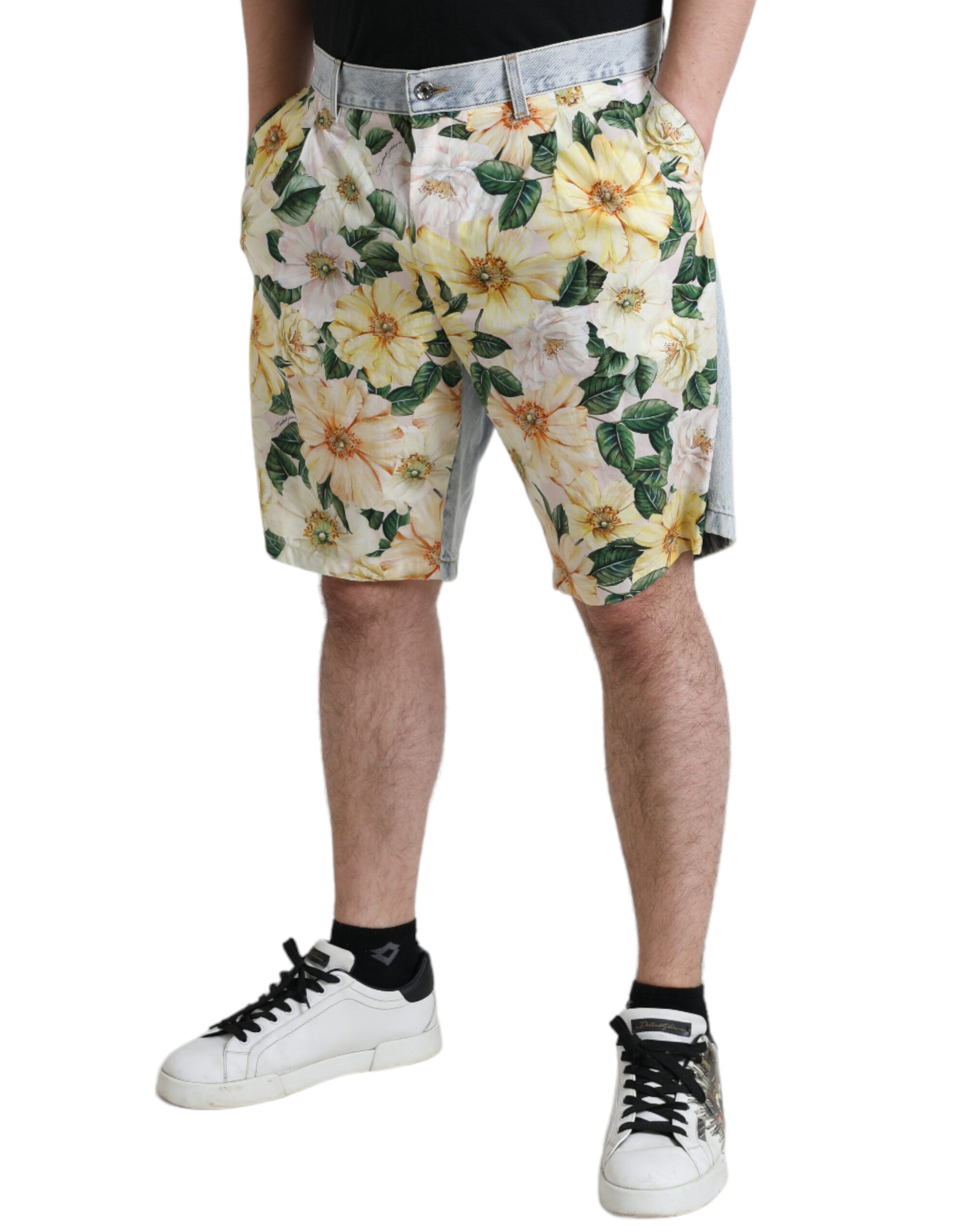 Shorts bermuda Dolce & Gabbana en jean imprimé floral multicolore