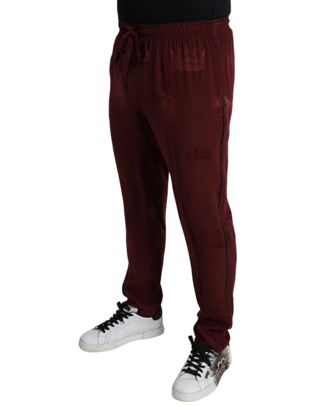 Bas de pyjama Dolce & Gabbana en soie à motif couronne bordeaux