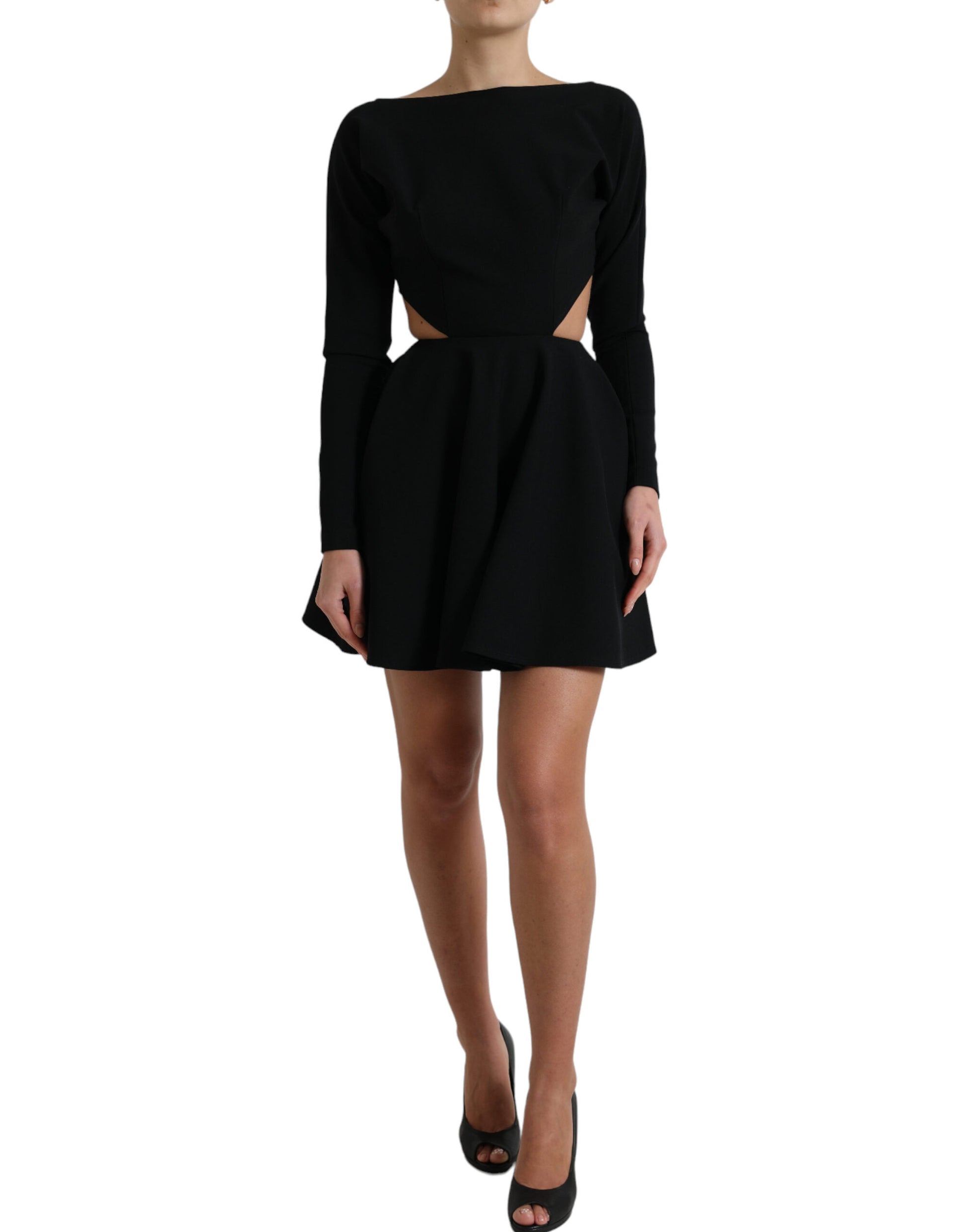 Mini-robe Dolce & Gabbana noire en viscose à découpes et manches longues de coupe trapèze