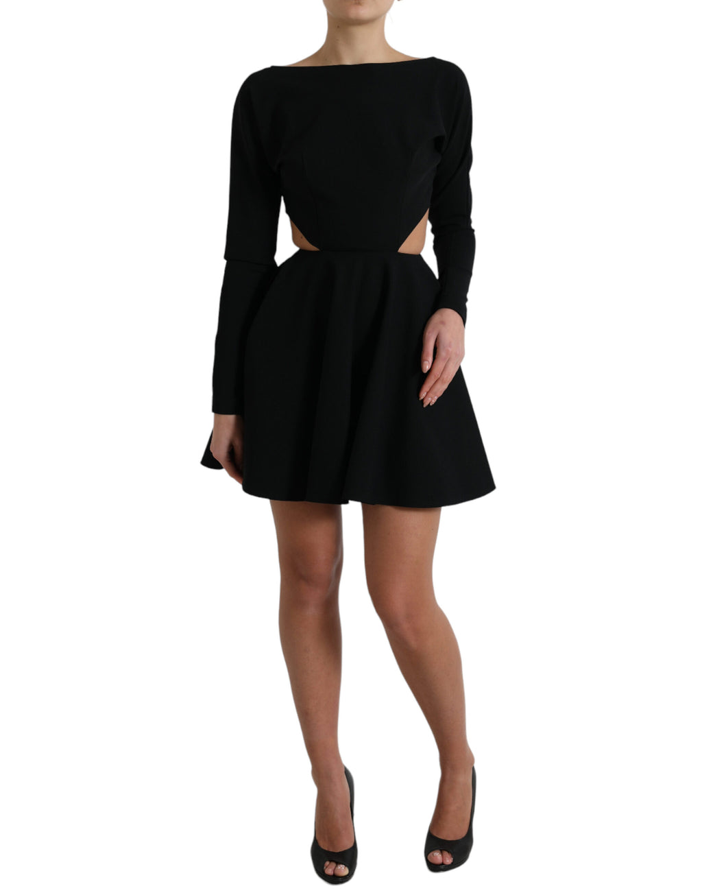 Mini-robe Dolce & Gabbana noire en viscose à découpes et manches longues de coupe trapèze