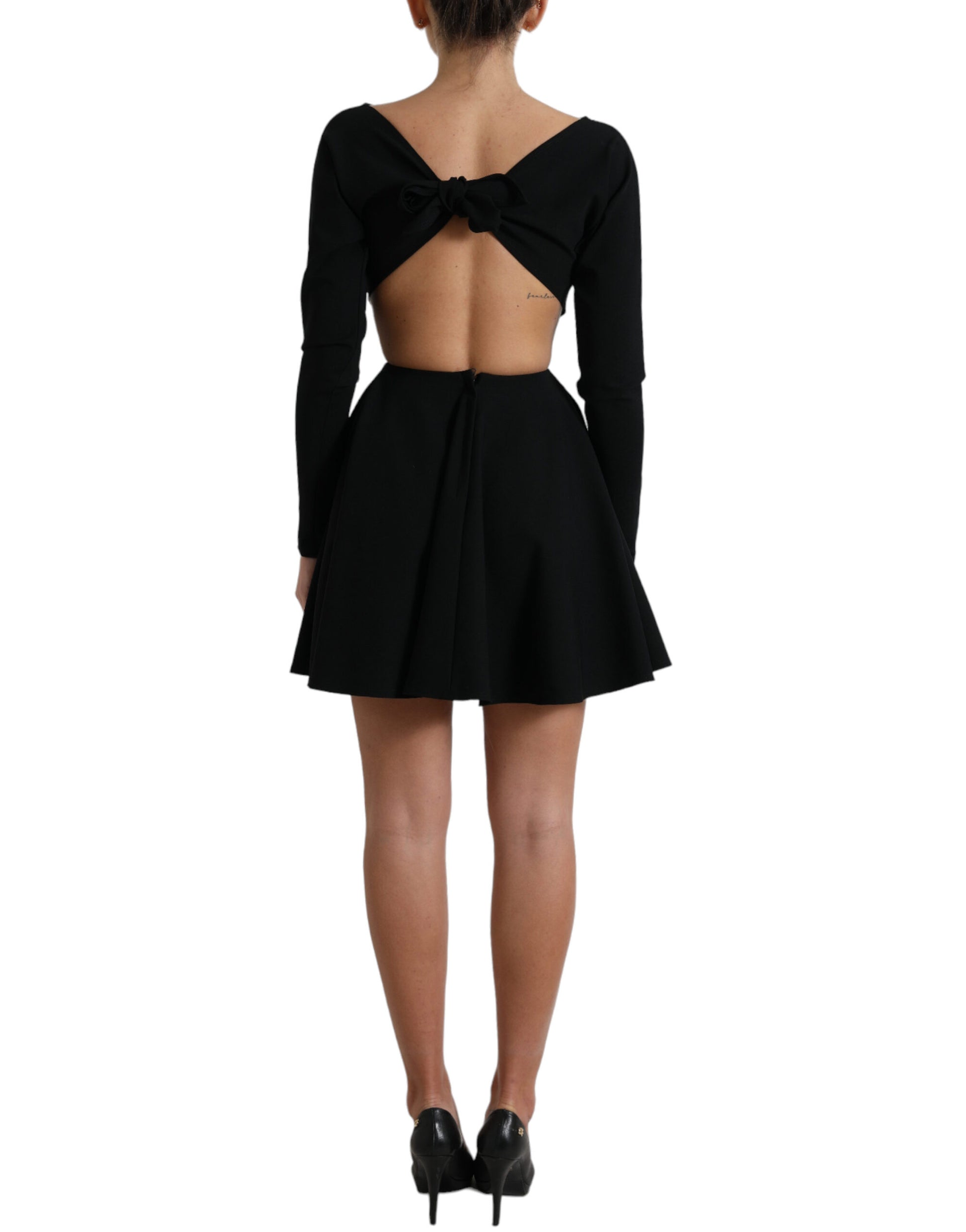 Mini-robe Dolce & Gabbana noire en viscose à découpes et manches longues de coupe trapèze