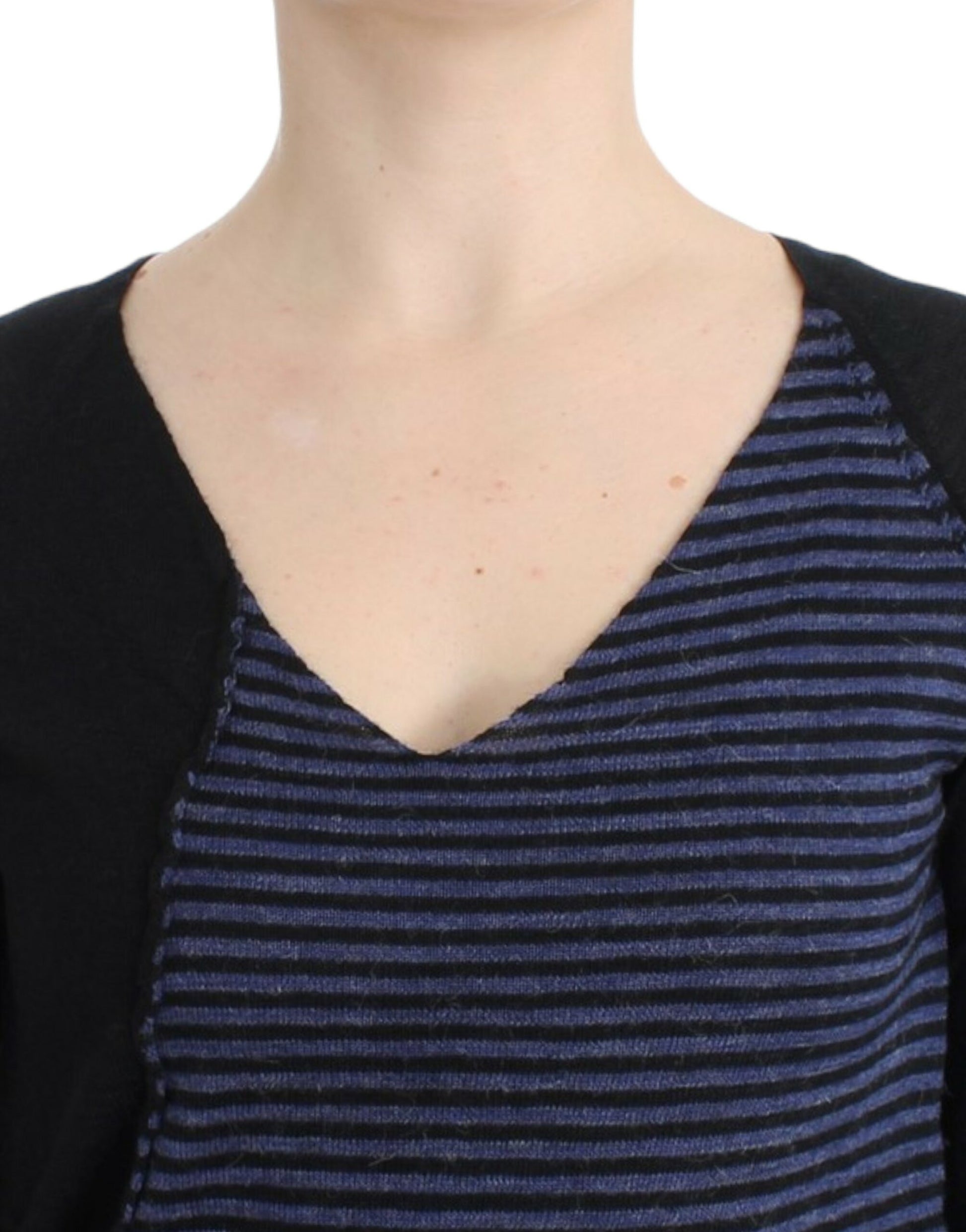 Costume National – Schwarz gestreifter Pullover mit V-Ausschnitt