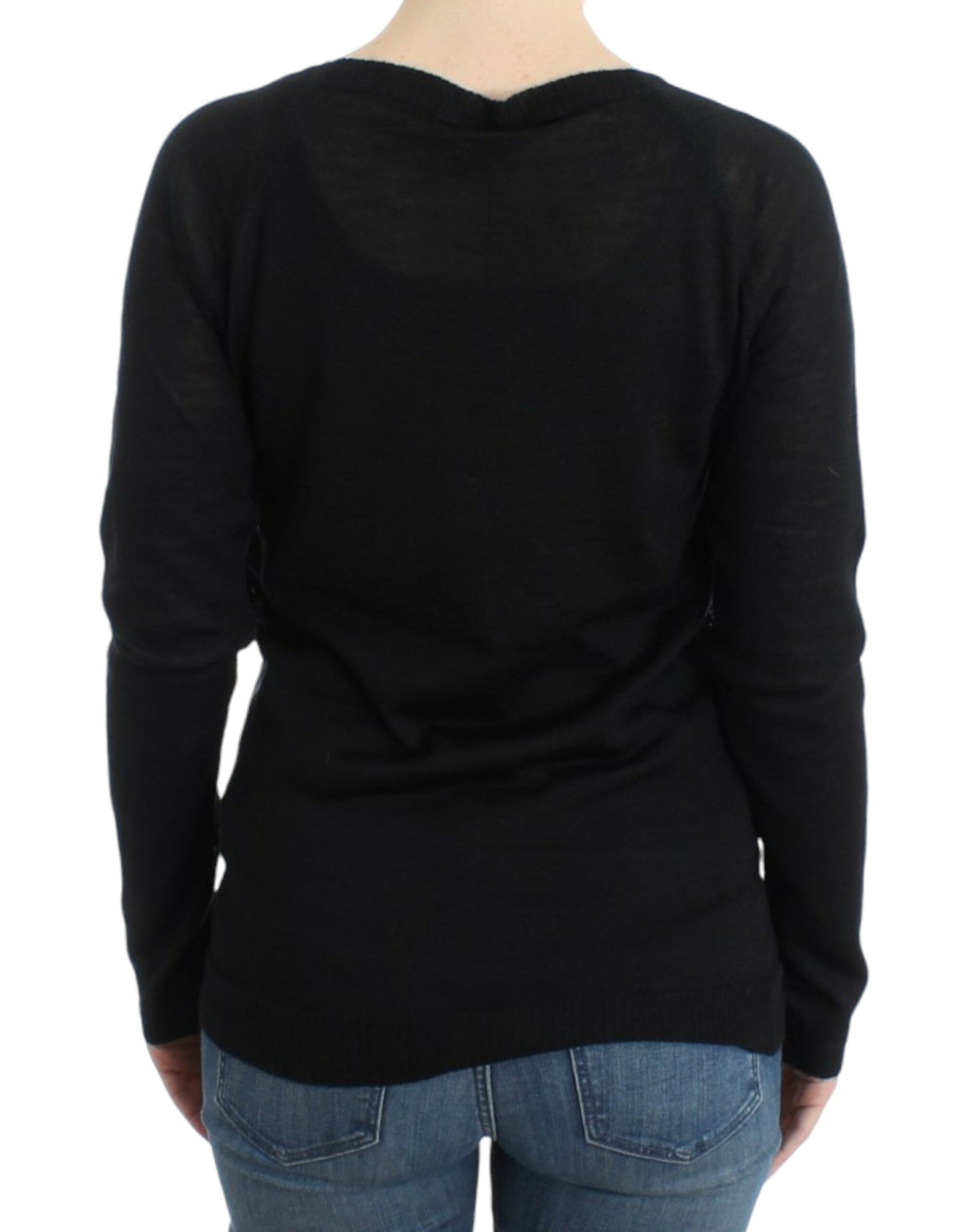 Costume National – Schwarz gestreifter Pullover mit V-Ausschnitt