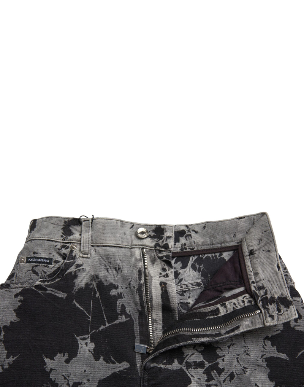Mini-jupe en jean Dolce & Gabbana en coton, dentelle noire et grise, taille haute