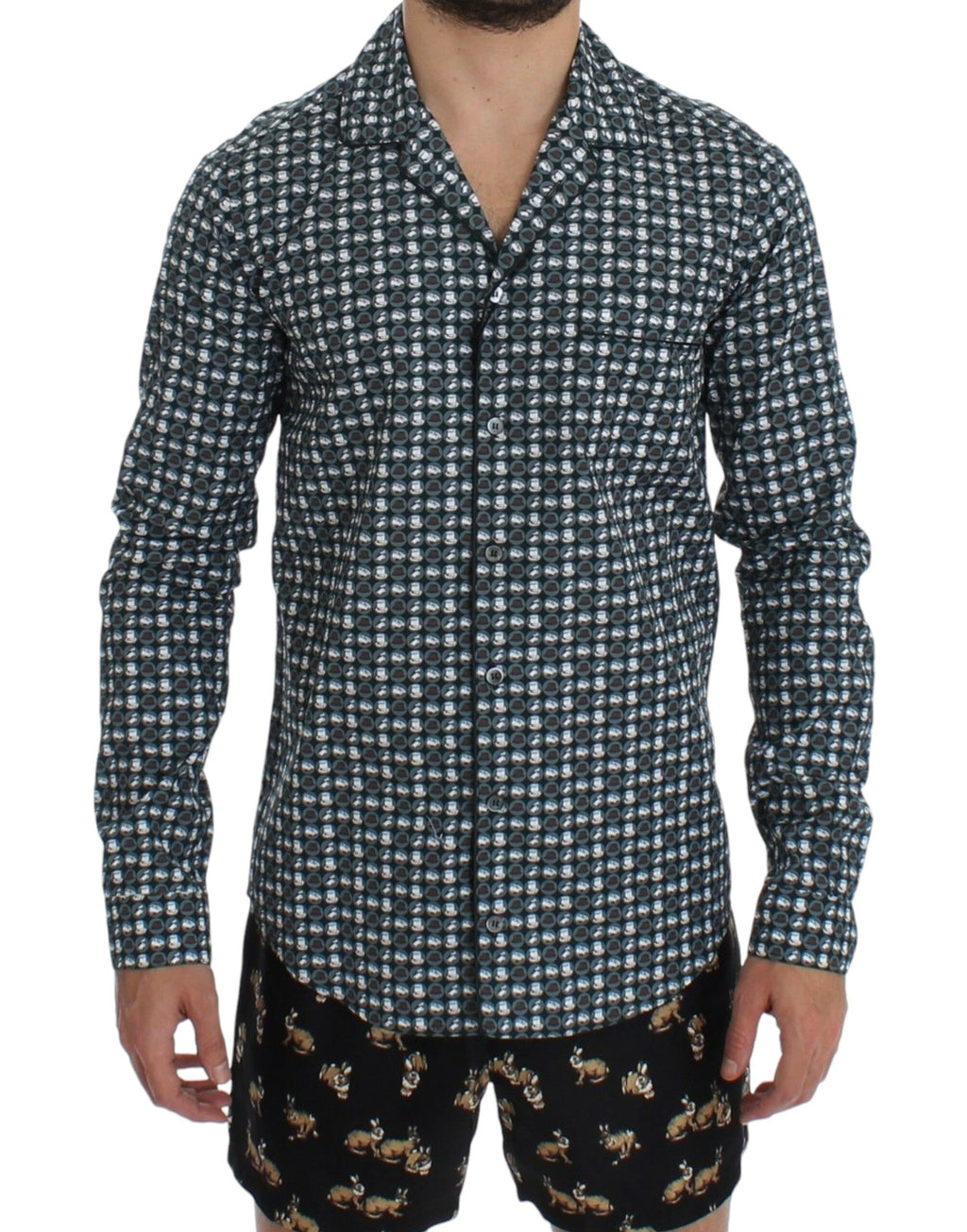 Dolce &amp; Gabbana Pyjamahemd aus Baumwolle mit grünem Hut-Print, Nachtwäsche