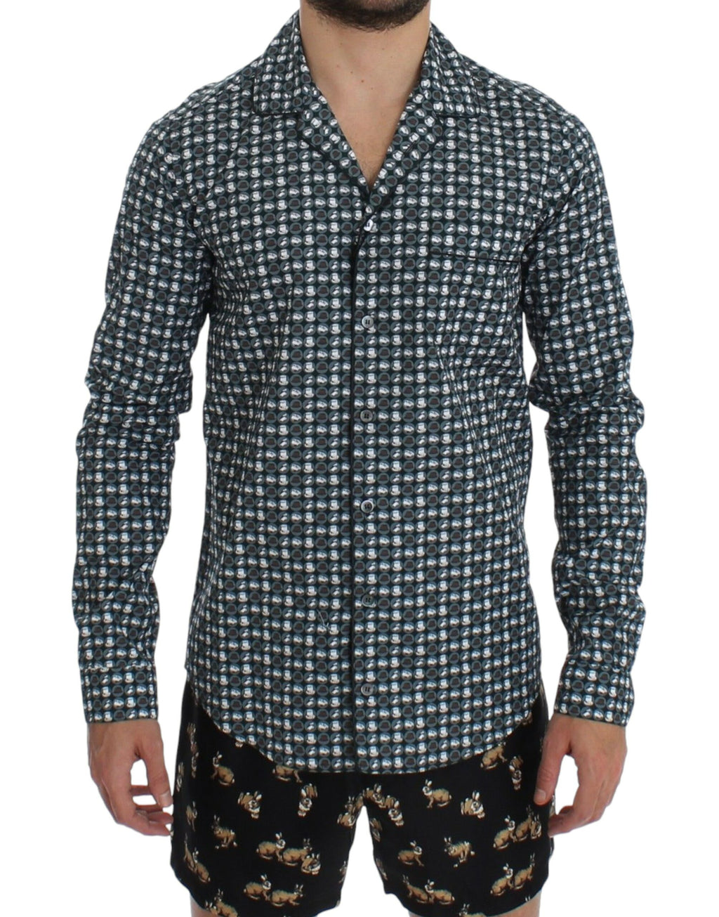 Dolce &amp; Gabbana Pyjamahemd aus Baumwolle mit grünem Hut-Print, Nachtwäsche