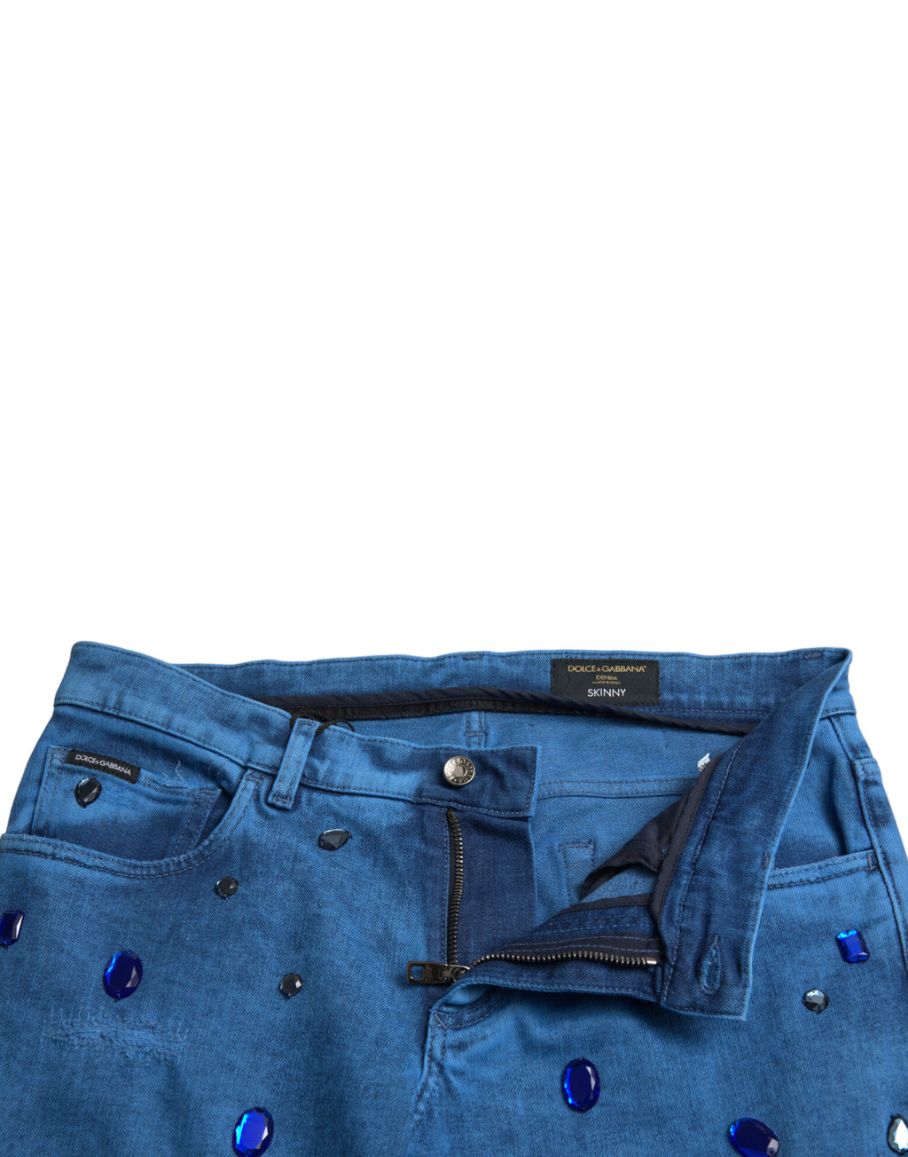 Jean slim en denim orné de cristaux bleus Dolce & Gabbana