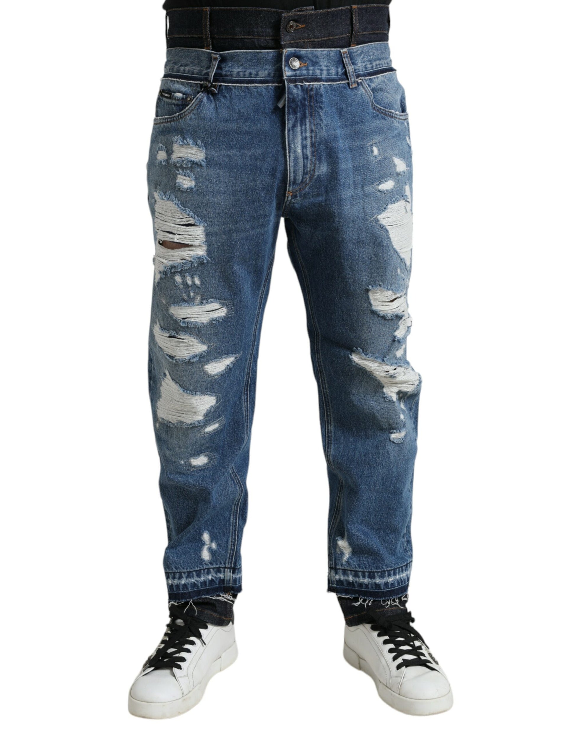 Dolce & Gabbana Jean en denim déchiré bleu en coton pour homme