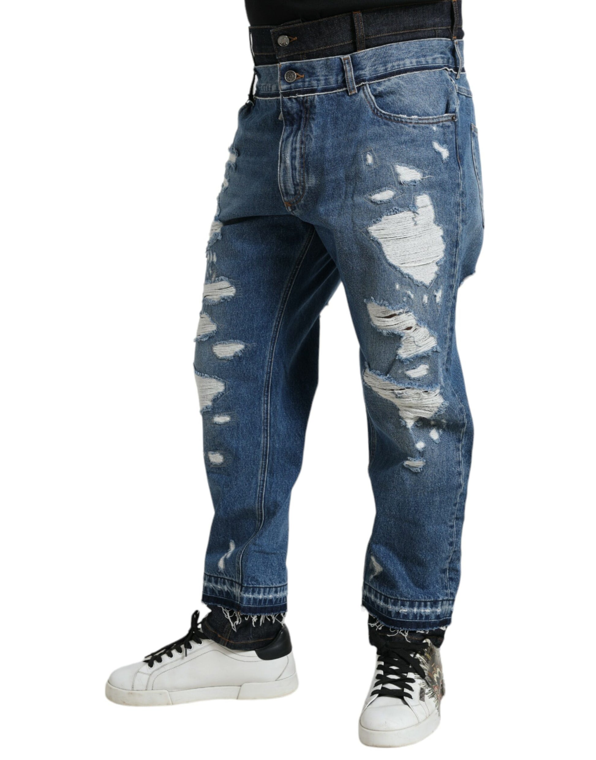 Dolce & Gabbana Jean en denim déchiré bleu en coton pour homme