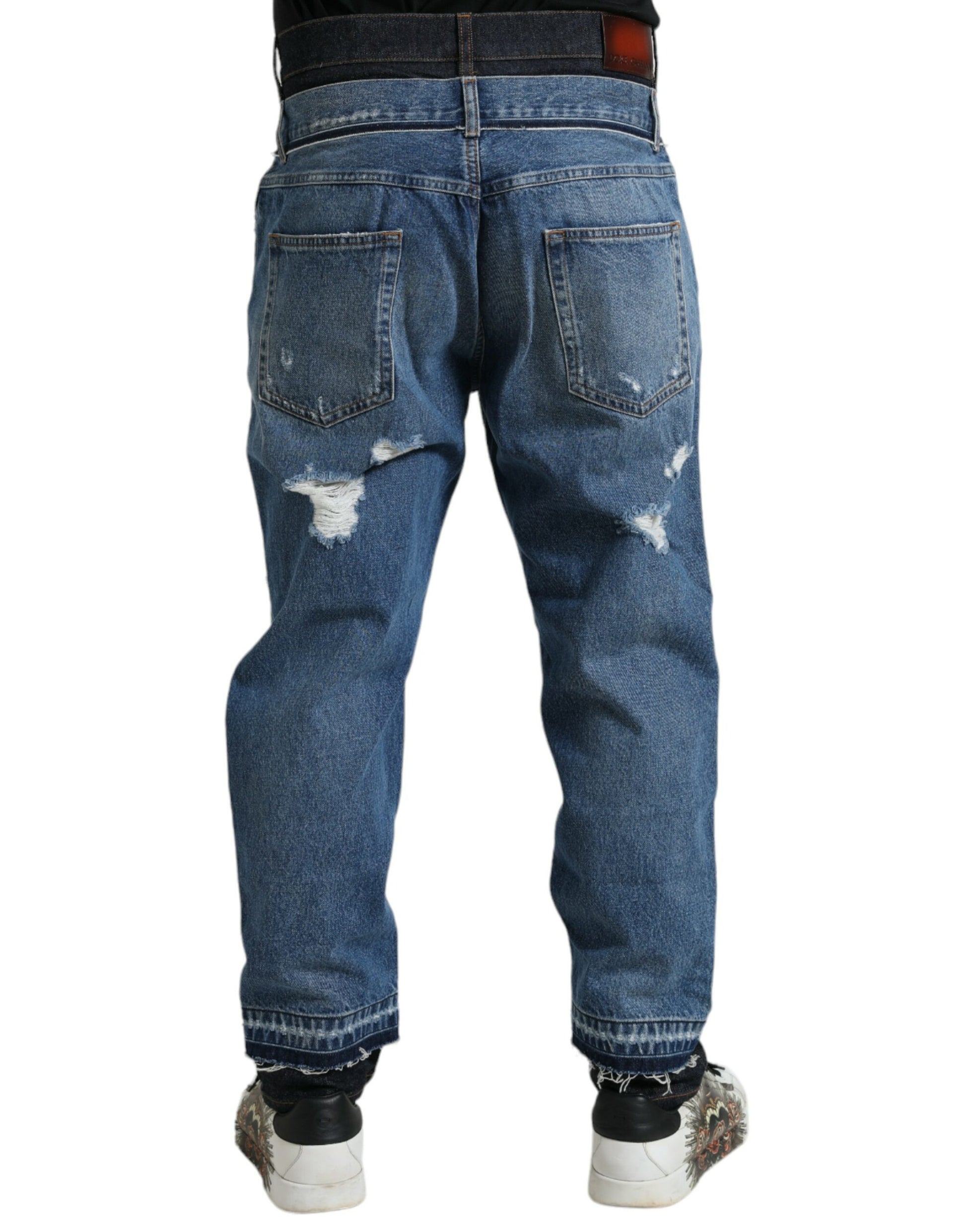 Dolce & Gabbana Jean en denim déchiré bleu en coton pour homme