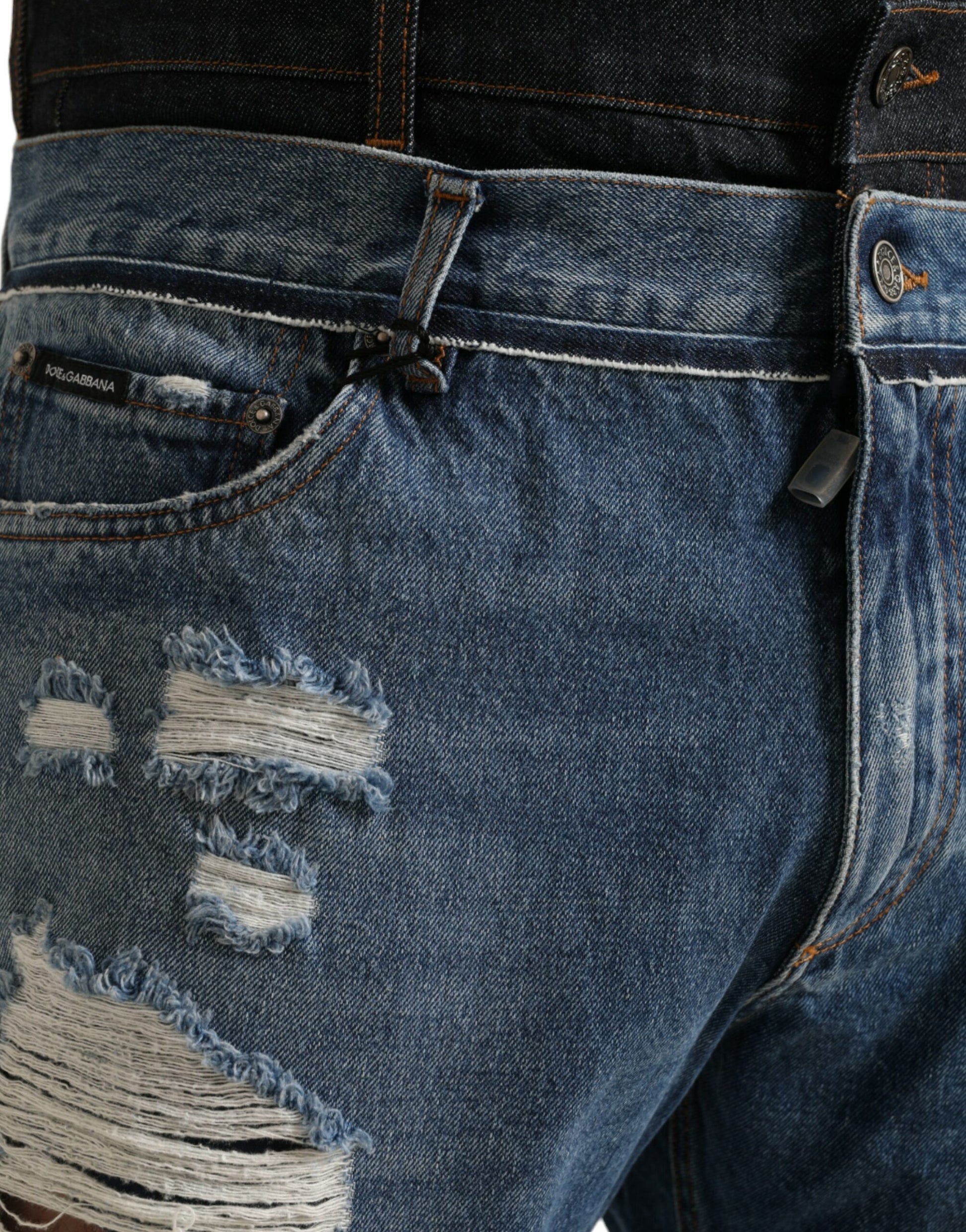 Dolce & Gabbana Jean en denim déchiré bleu en coton pour homme