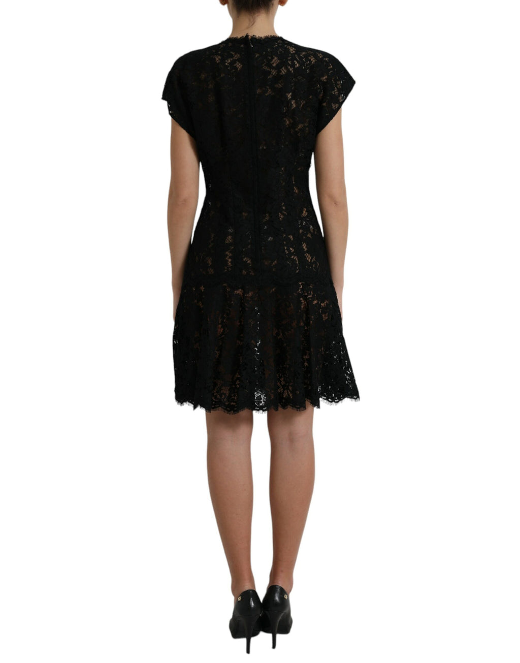 Mini-robe évasée en dentelle florale de coton noire Dolce & Gabbana
