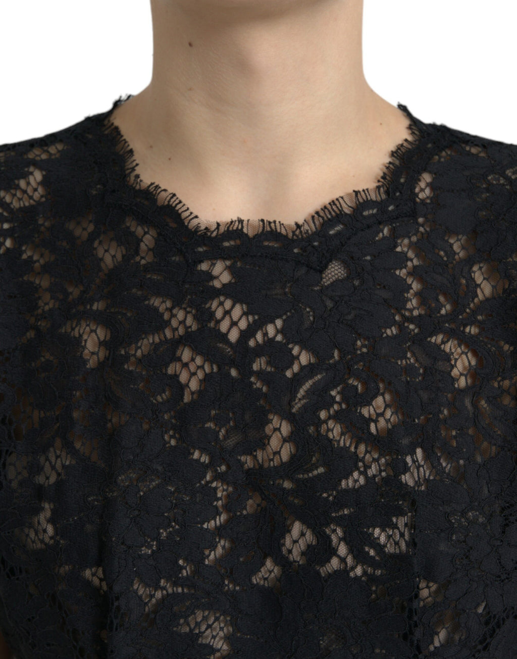 Mini-robe évasée en dentelle florale de coton noire Dolce & Gabbana