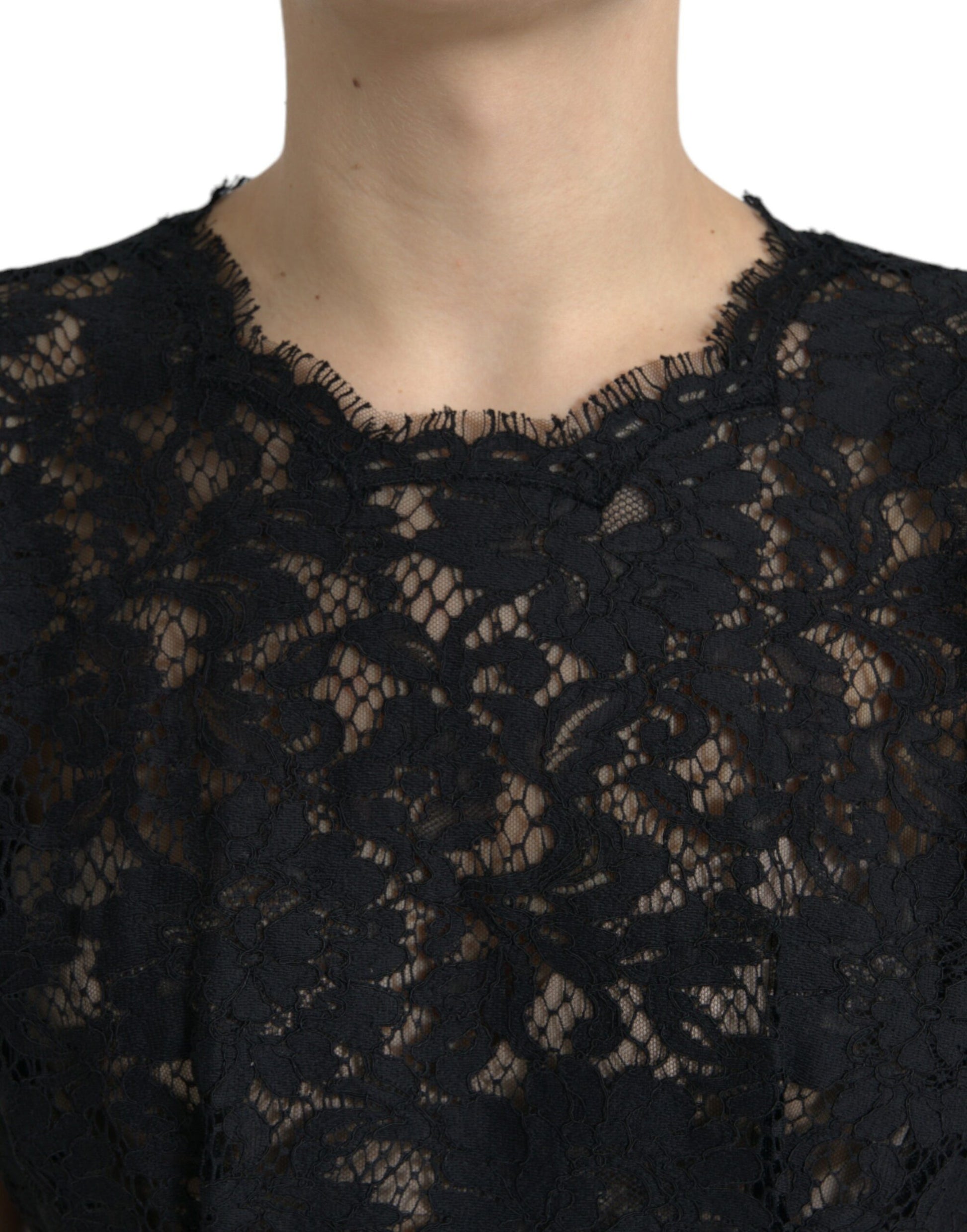 Mini-robe évasée en dentelle florale de coton noire Dolce & Gabbana