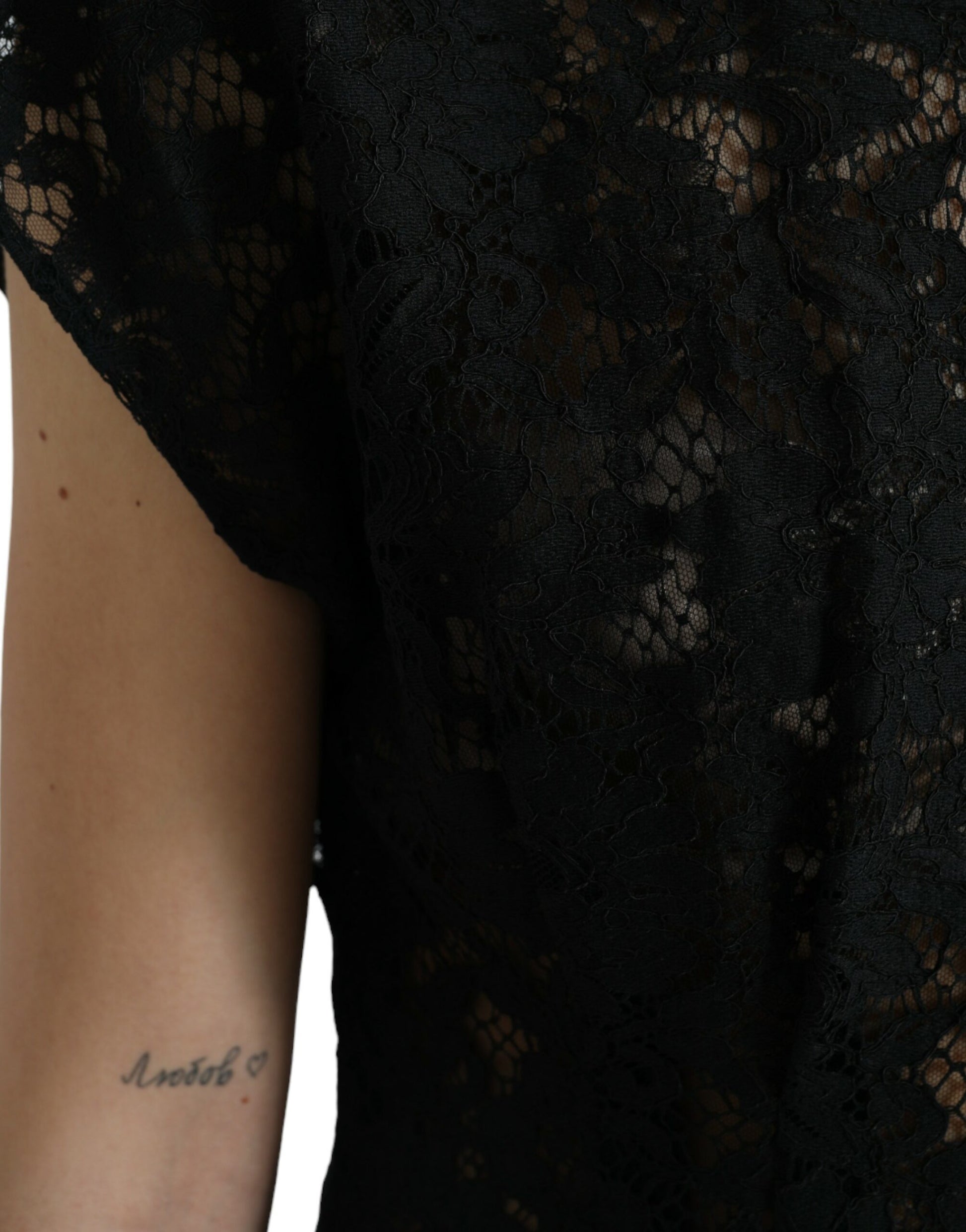 Mini-robe évasée en dentelle florale de coton noire Dolce & Gabbana