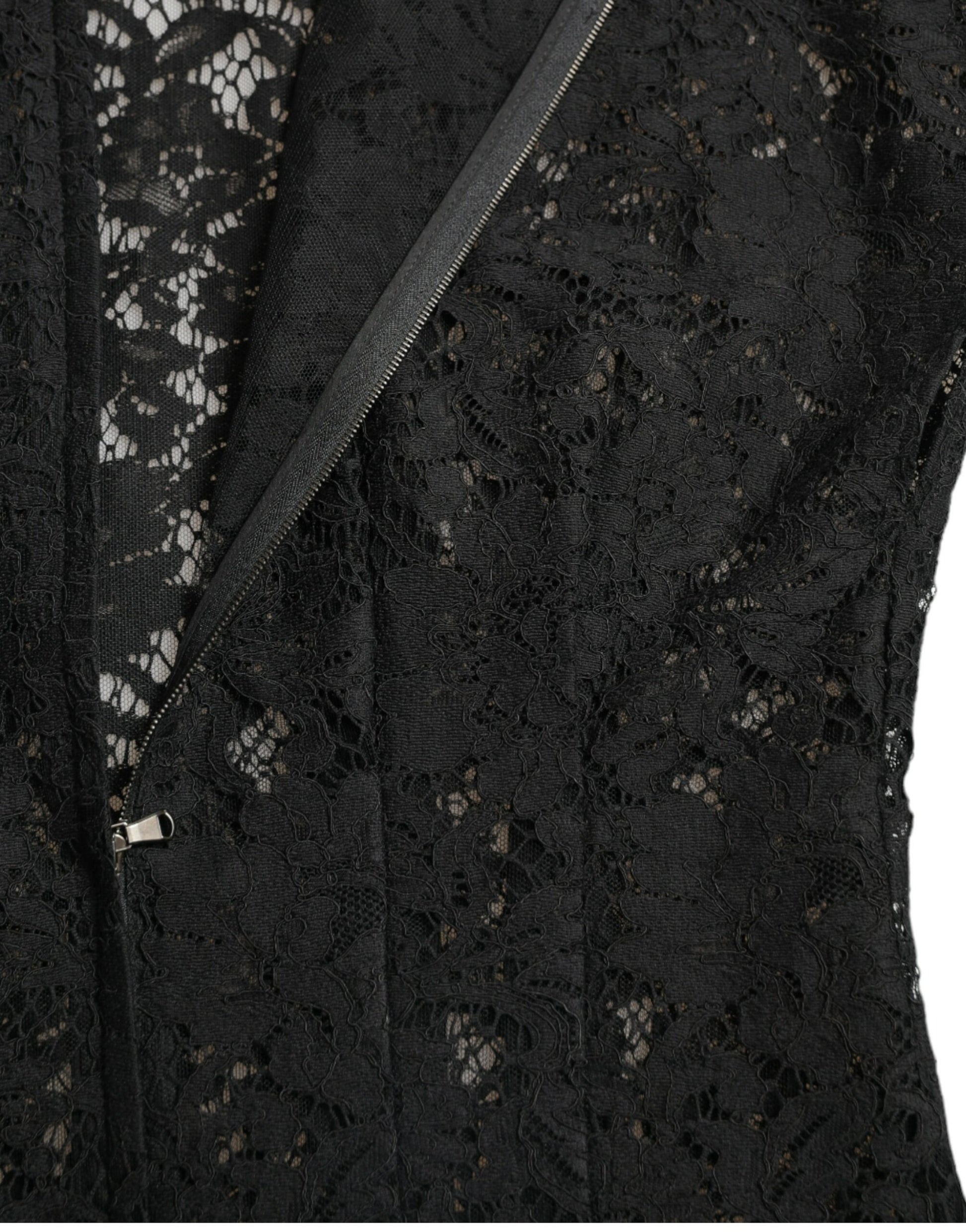Mini-robe évasée en dentelle florale de coton noire Dolce & Gabbana