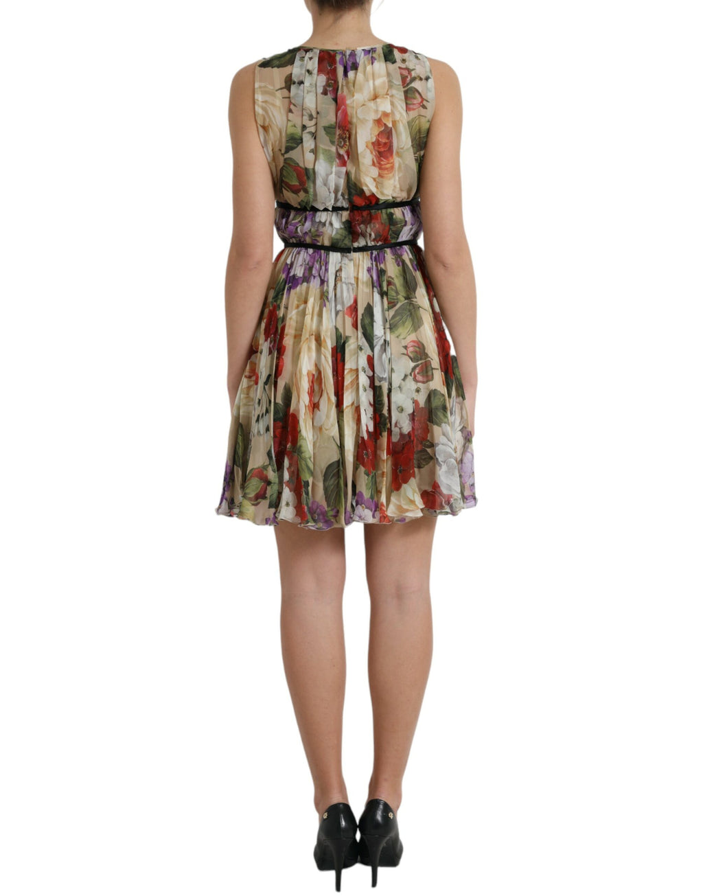 Robe trapèze courte sans manches Dolce & Gabbana beige à motif floral