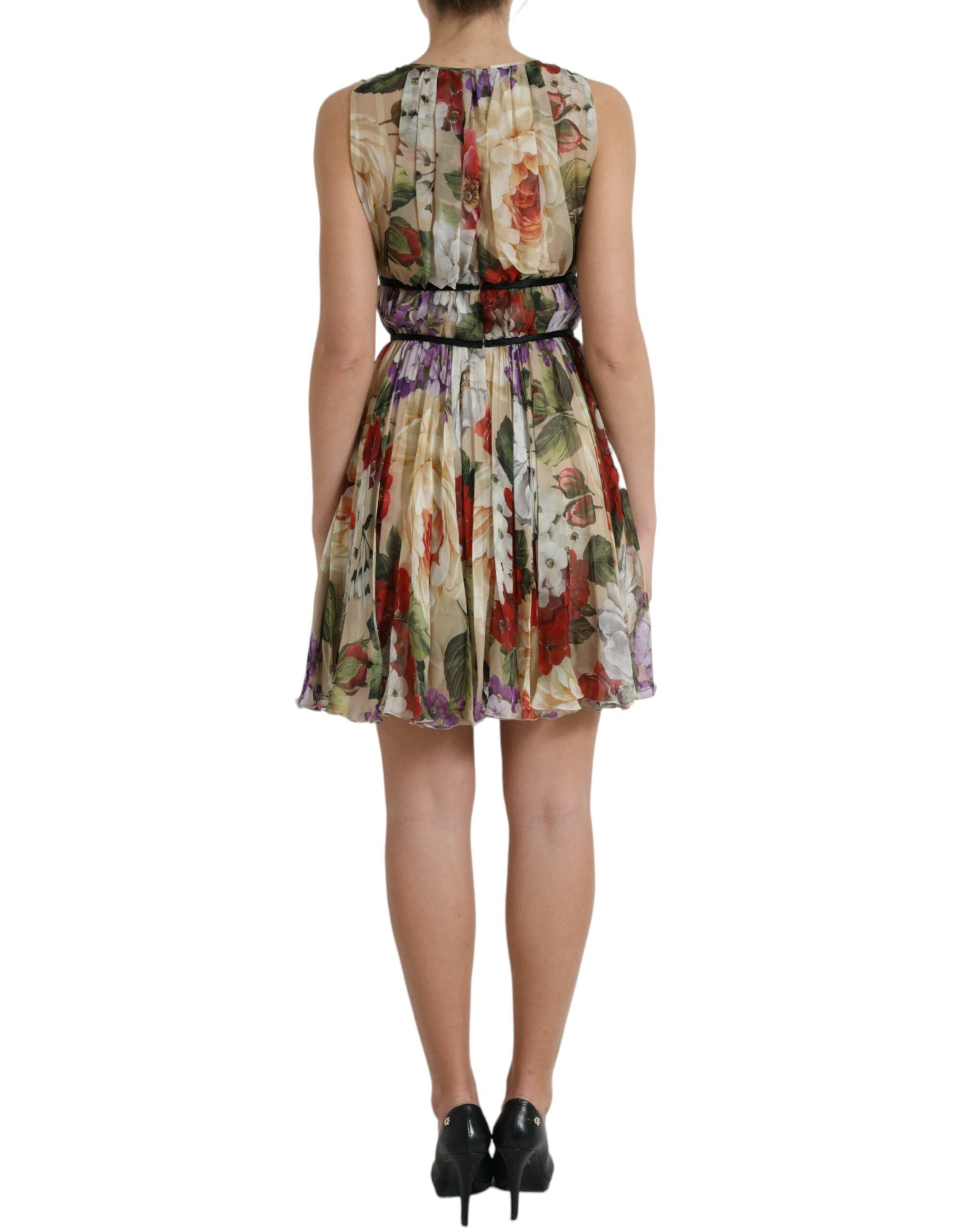Robe trapèze courte sans manches Dolce & Gabbana beige à motif floral