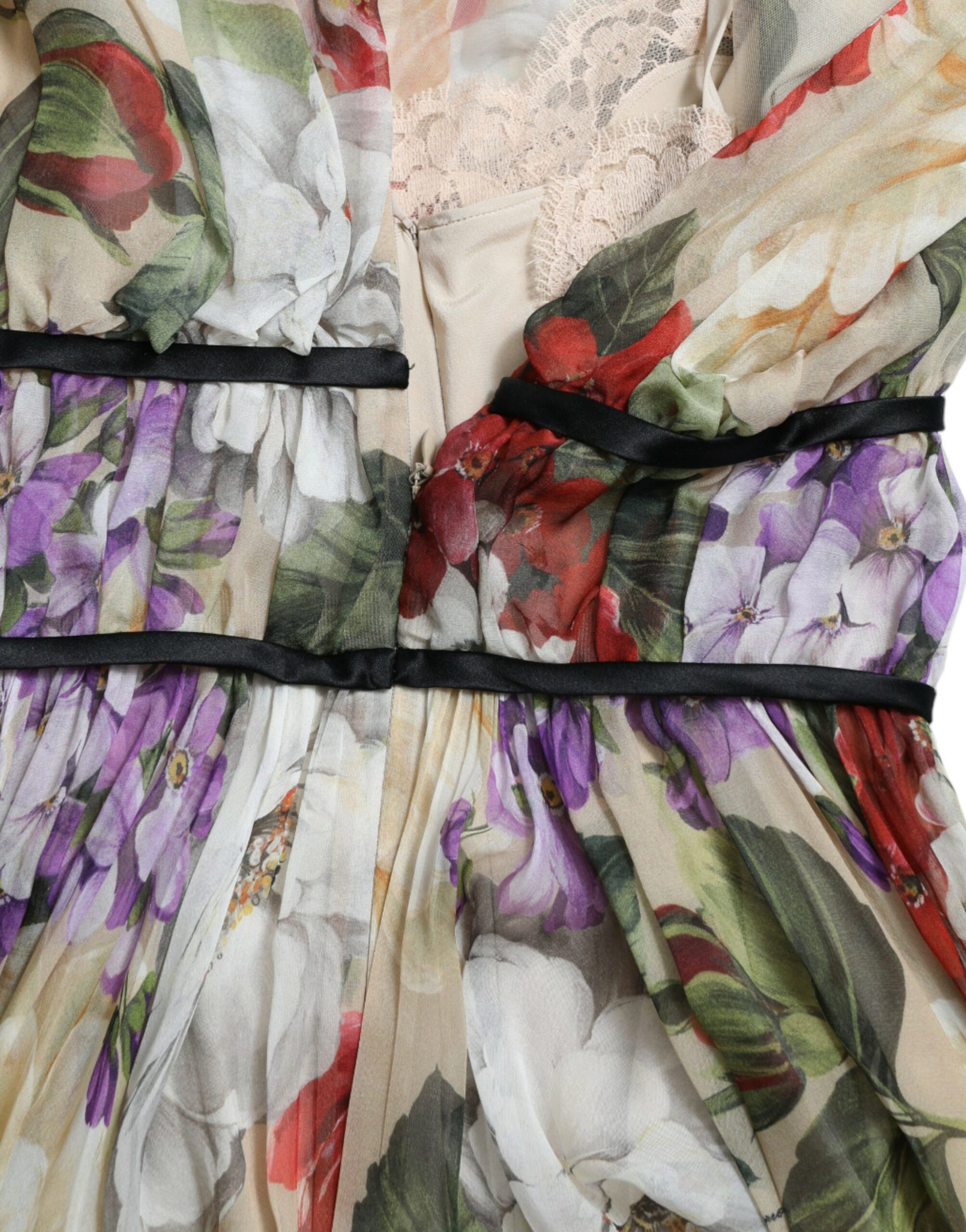Robe trapèze courte sans manches Dolce & Gabbana beige à motif floral