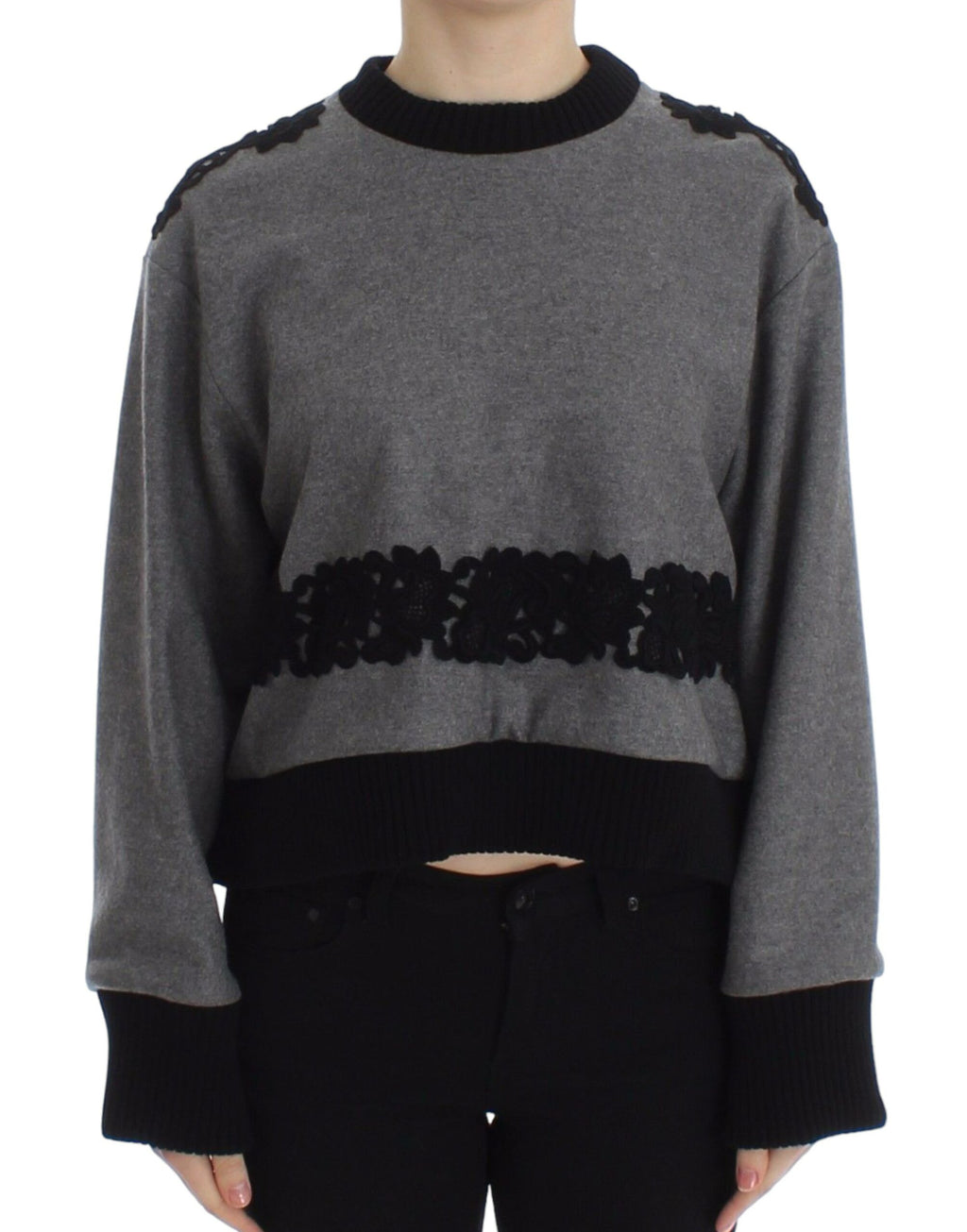 Pull Dolce & Gabbana en Laine Cachemire Dentelle Gris Noir