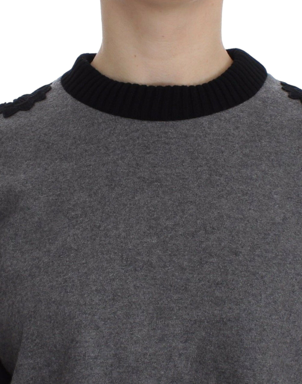 Pull Dolce & Gabbana en Laine Cachemire Dentelle Gris Noir