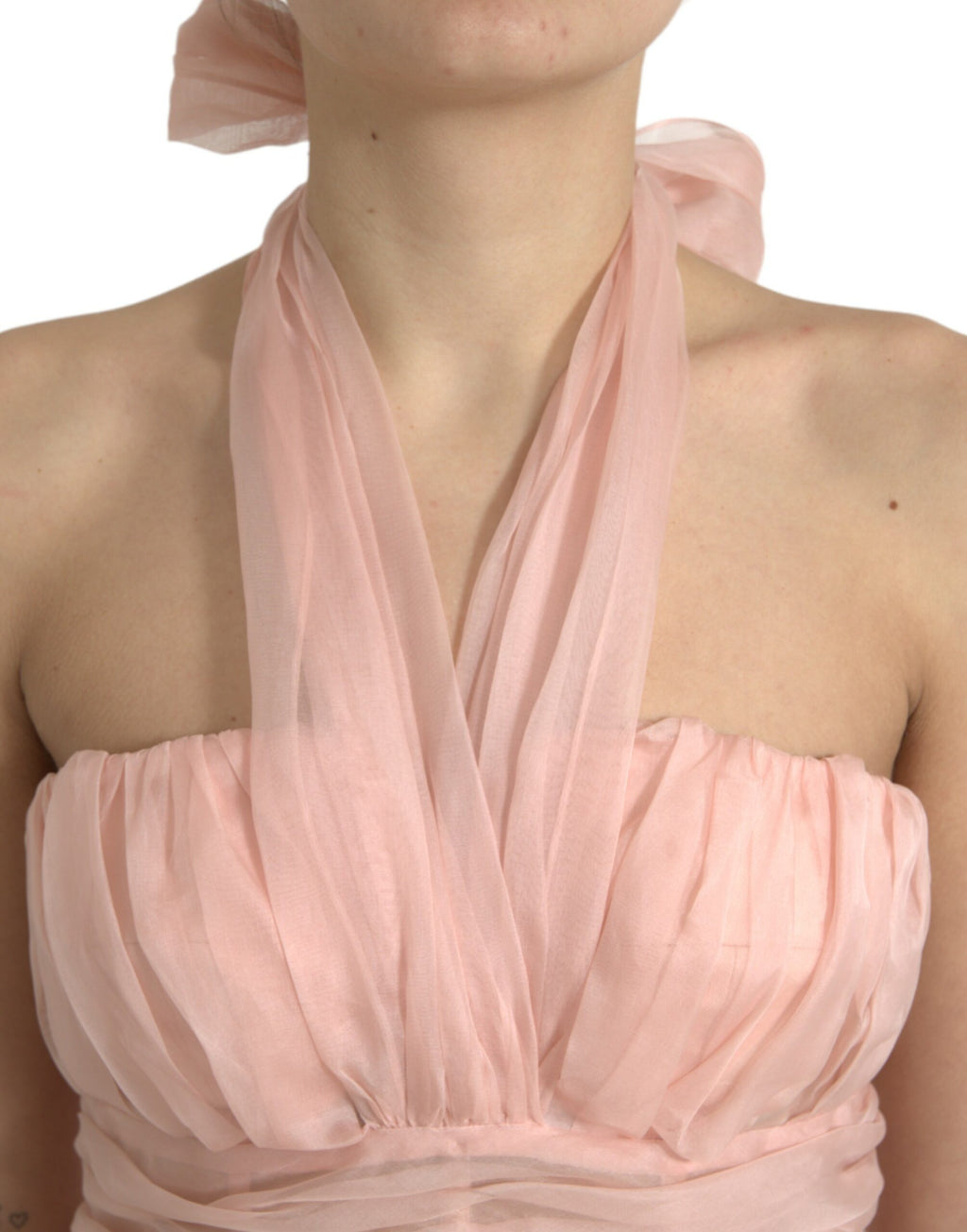 Robe midi plissée en mousseline de soie rose Dolce & Gabbana avec licou et coupe trapèze
