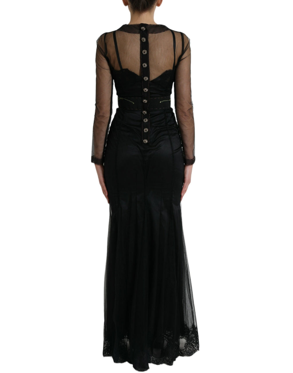 Robe de soirée Dolce & Gabbana en tulle brodé de fleurs noires