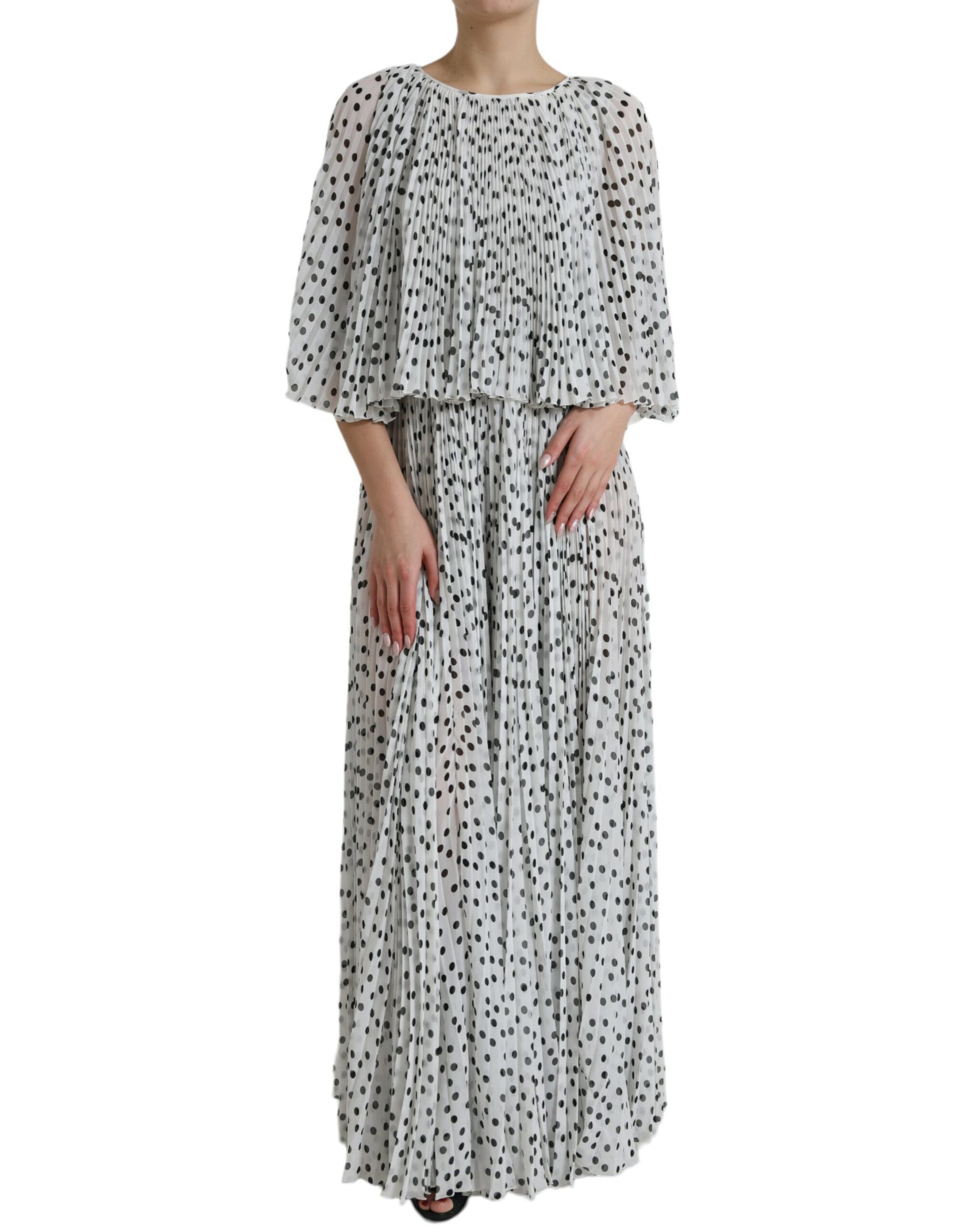 Robe longue plissée évasée à pois blancs Dolce & Gabbana
