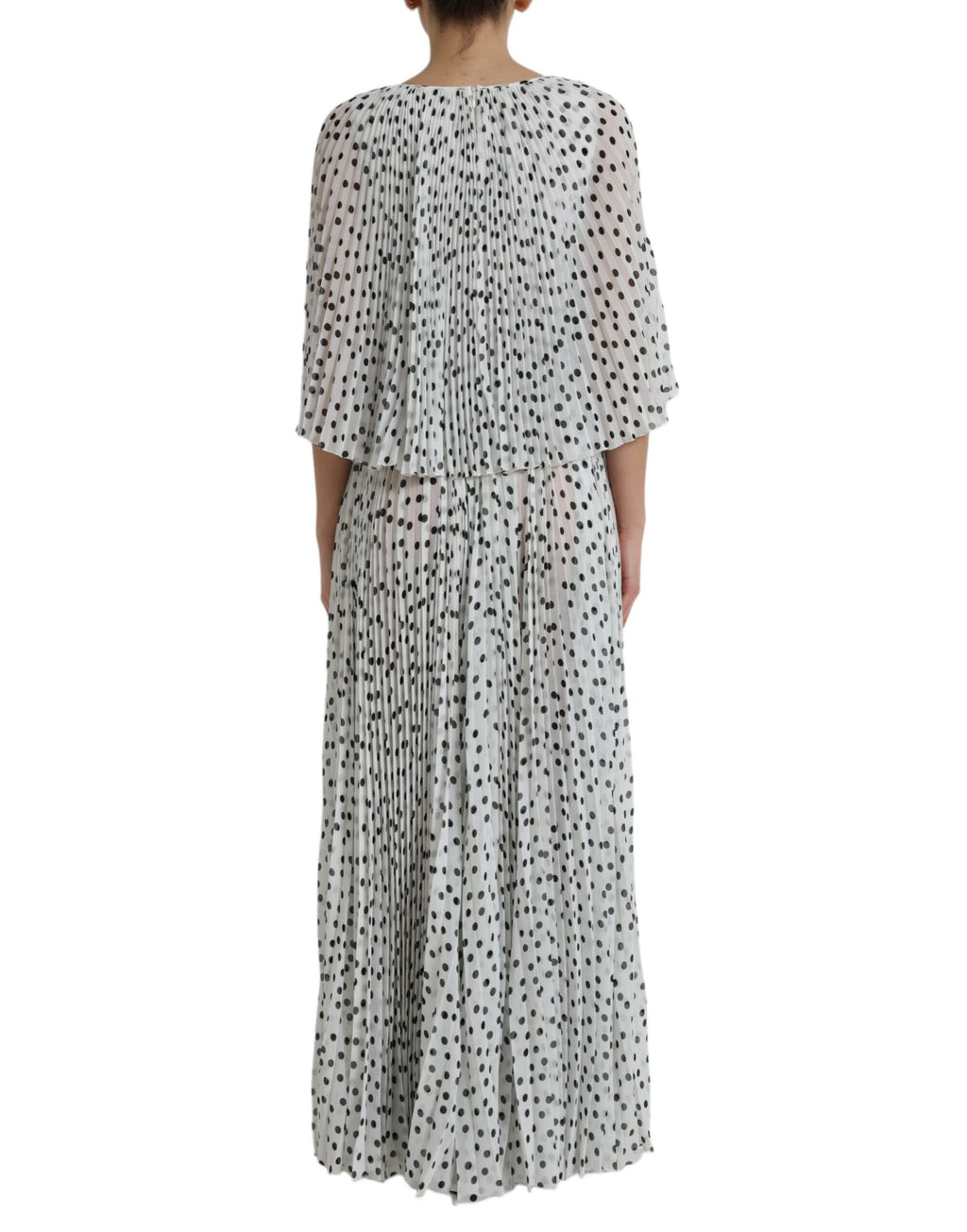 Robe longue plissée évasée à pois blancs Dolce & Gabbana