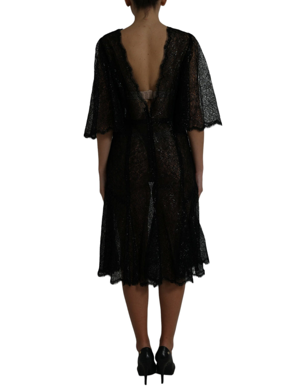 Robe midi évasée transparente en dentelle florale noire Dolce & Gabbana