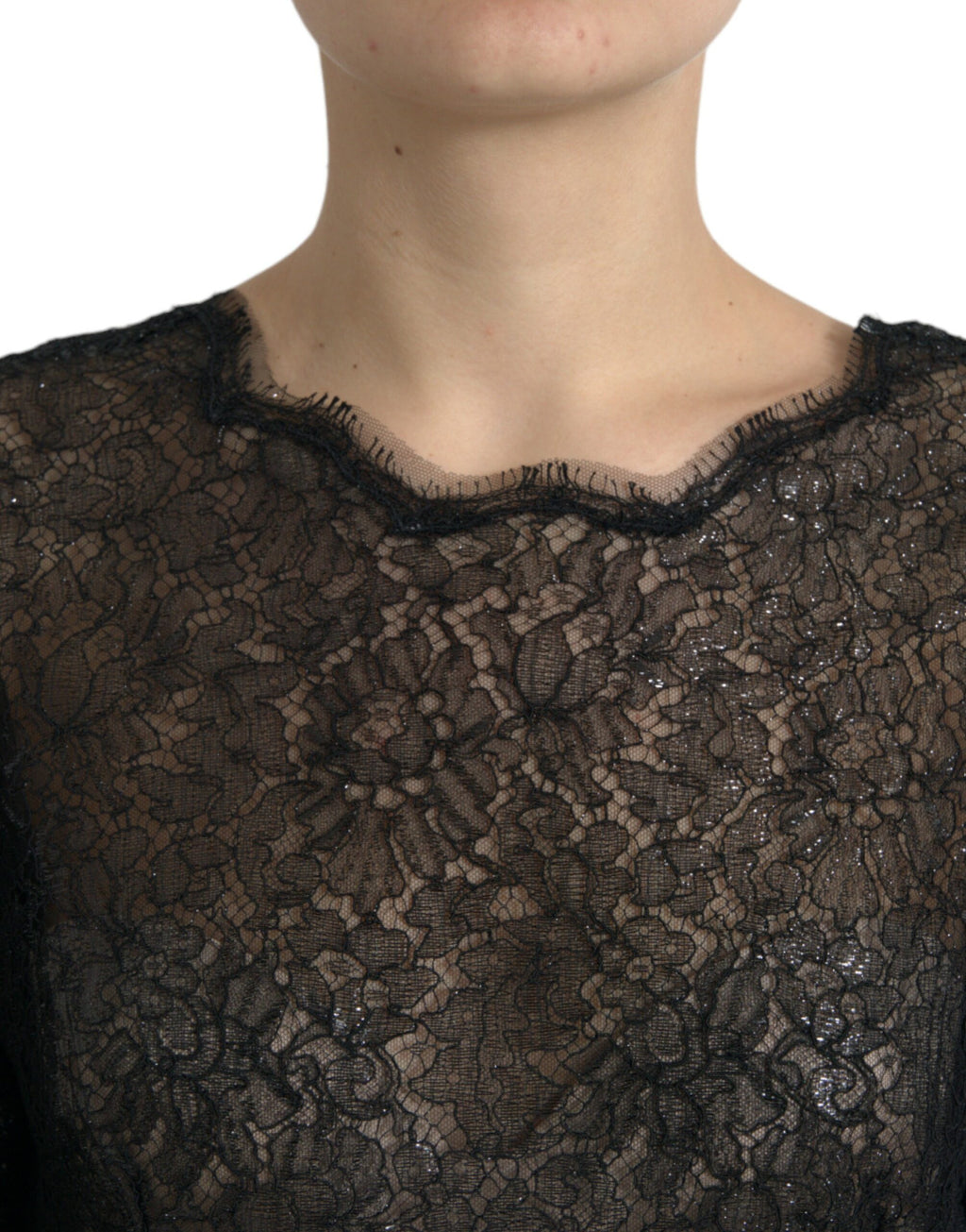 Robe midi évasée transparente en dentelle florale noire Dolce & Gabbana