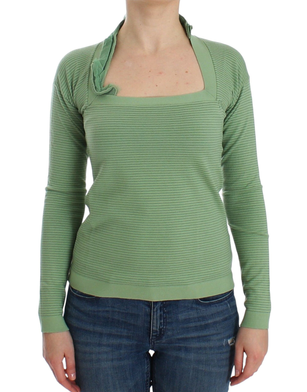 Pull Ermanno Scervino à manches longues rayé en mélange de laine verte